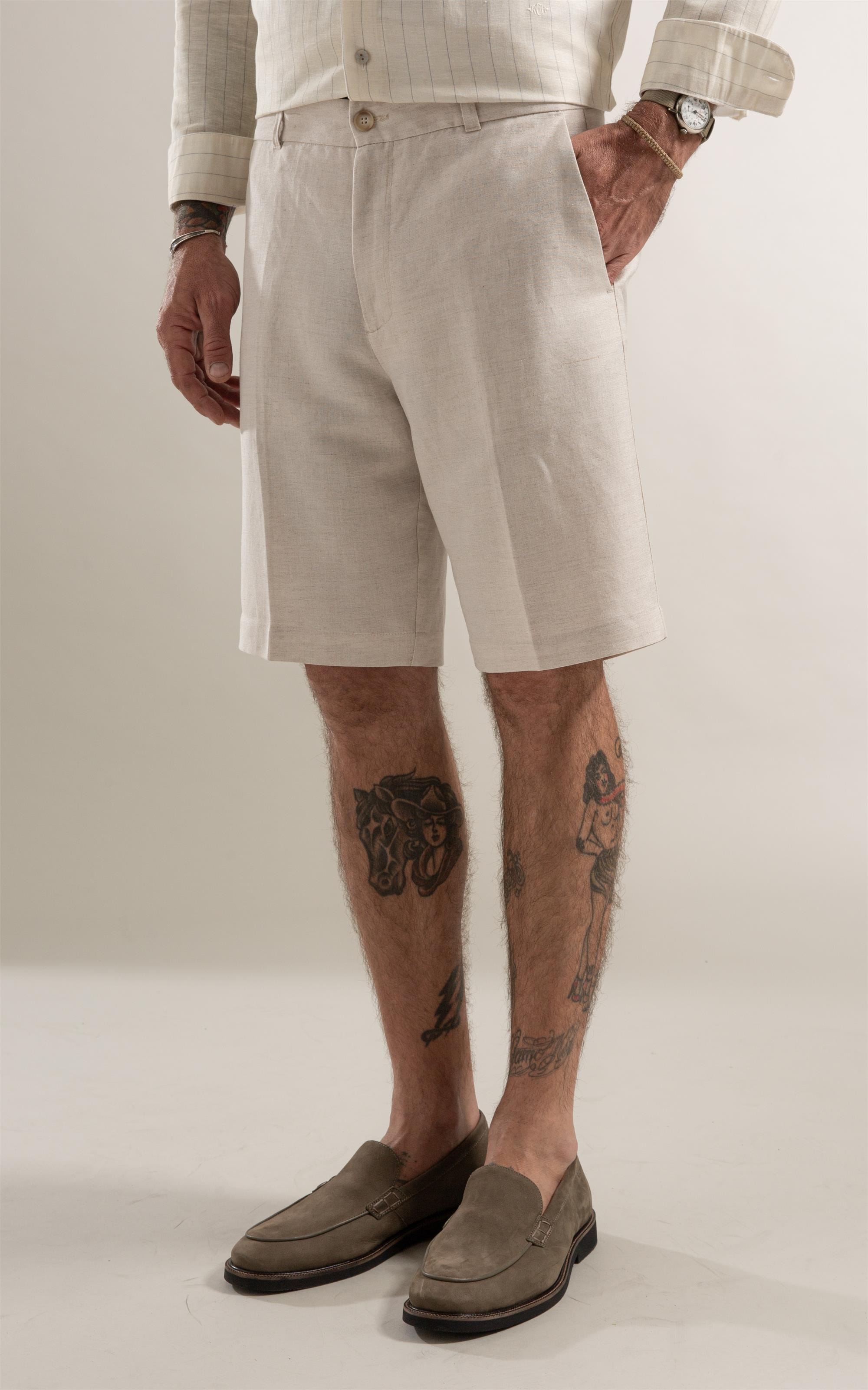 Bermuda Chino Long Linho Blend Natural