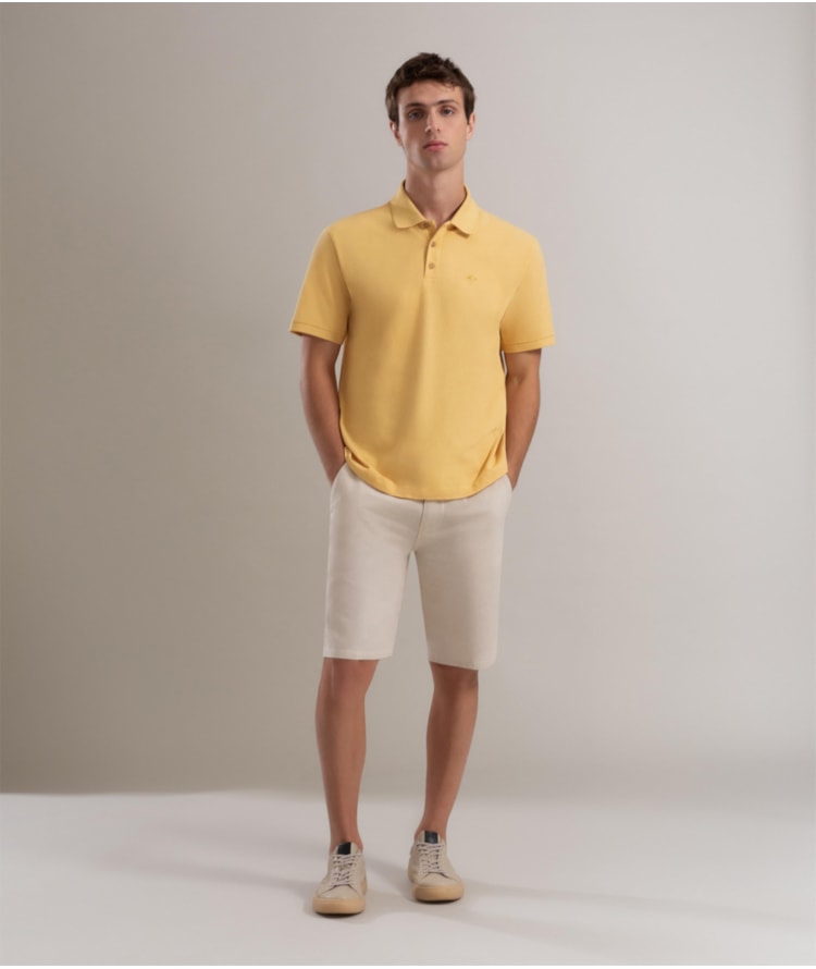 Bermuda Chino Preppy Ft Listrada Off White  C/ Caramelo