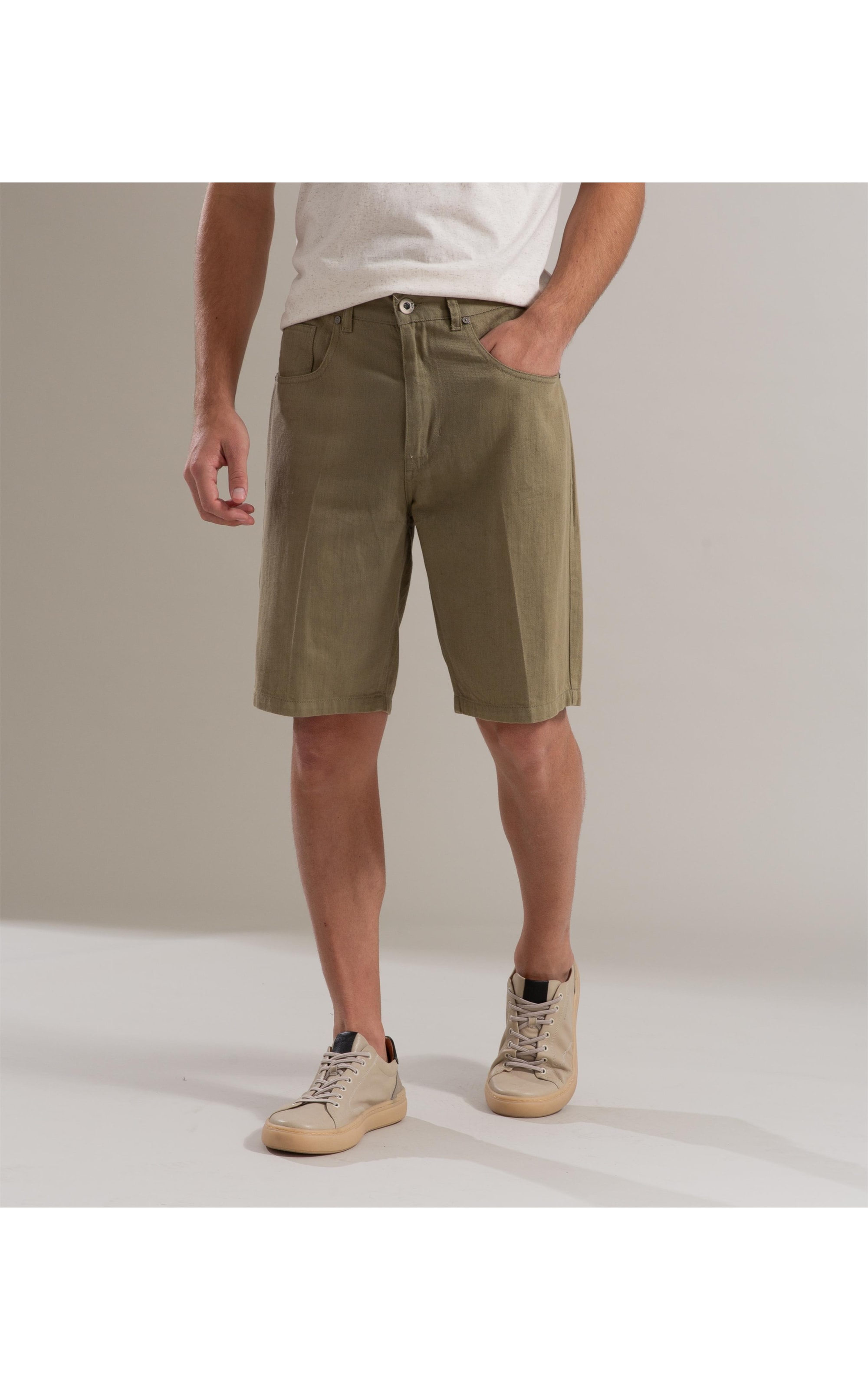 Bermuda Linho  Five Pockets Estonia Verde Militar