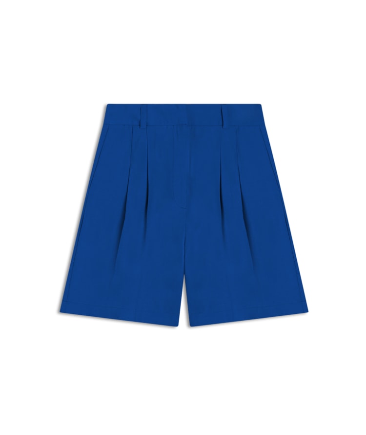Bermuda Linho  Nyla  Liso Azul Bic