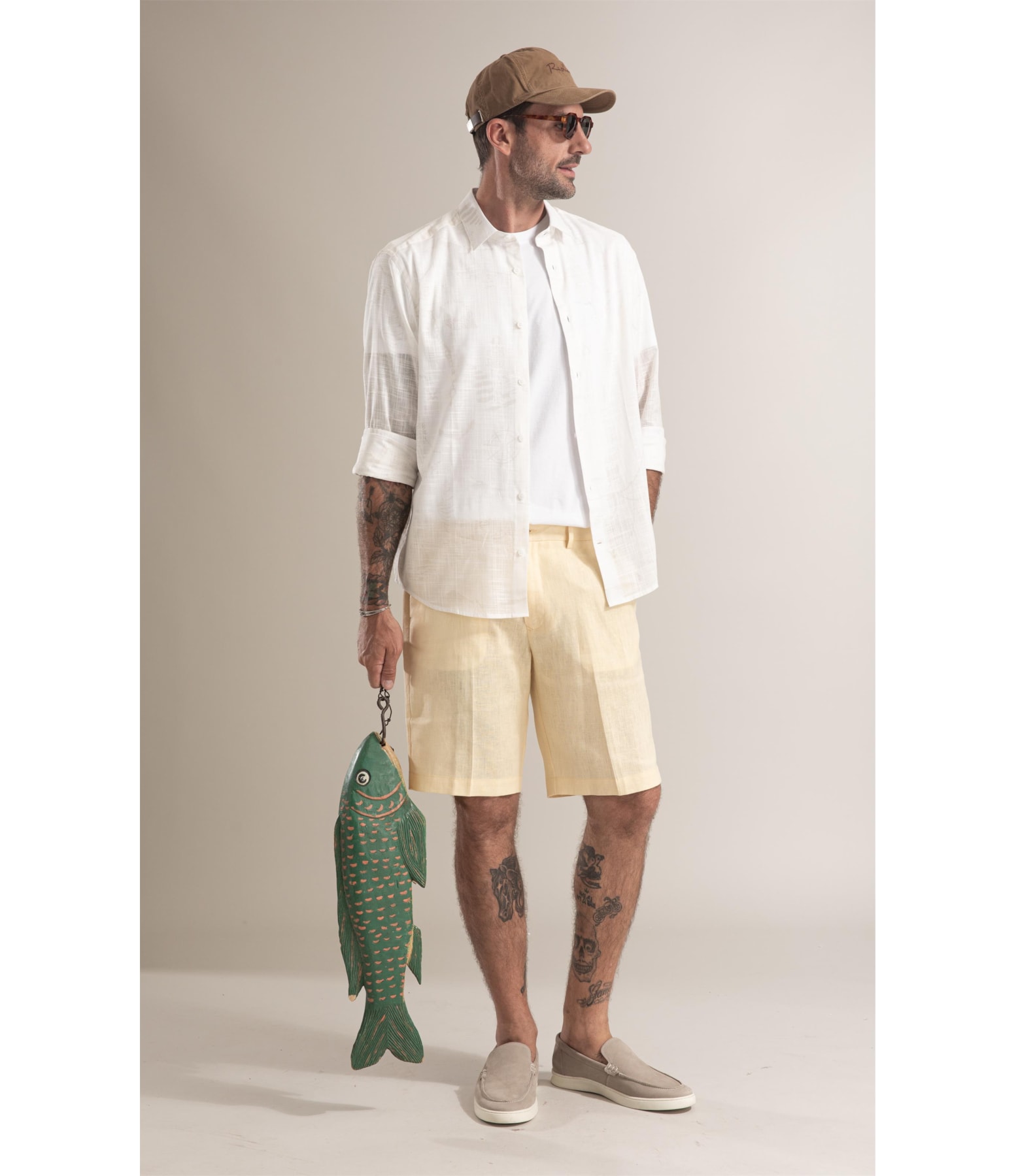 Bermuda Long Linho Liso Amarelo Claro