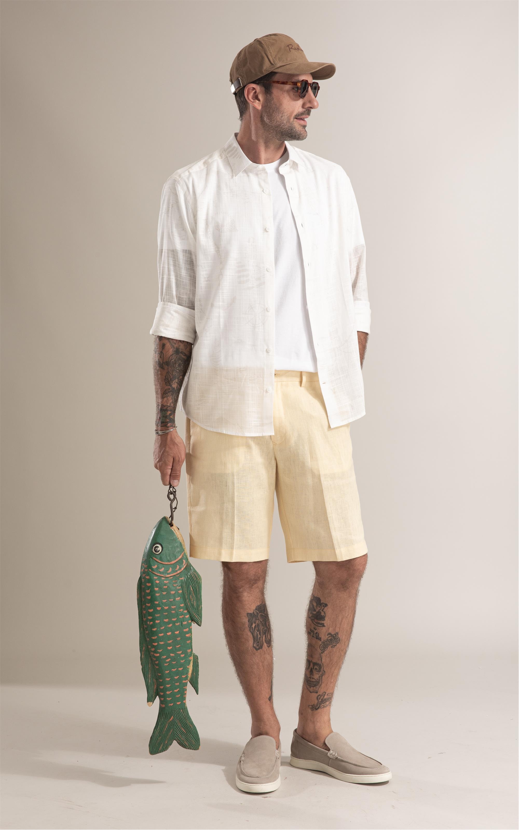 Bermuda Long Linho Liso Amarelo Claro
