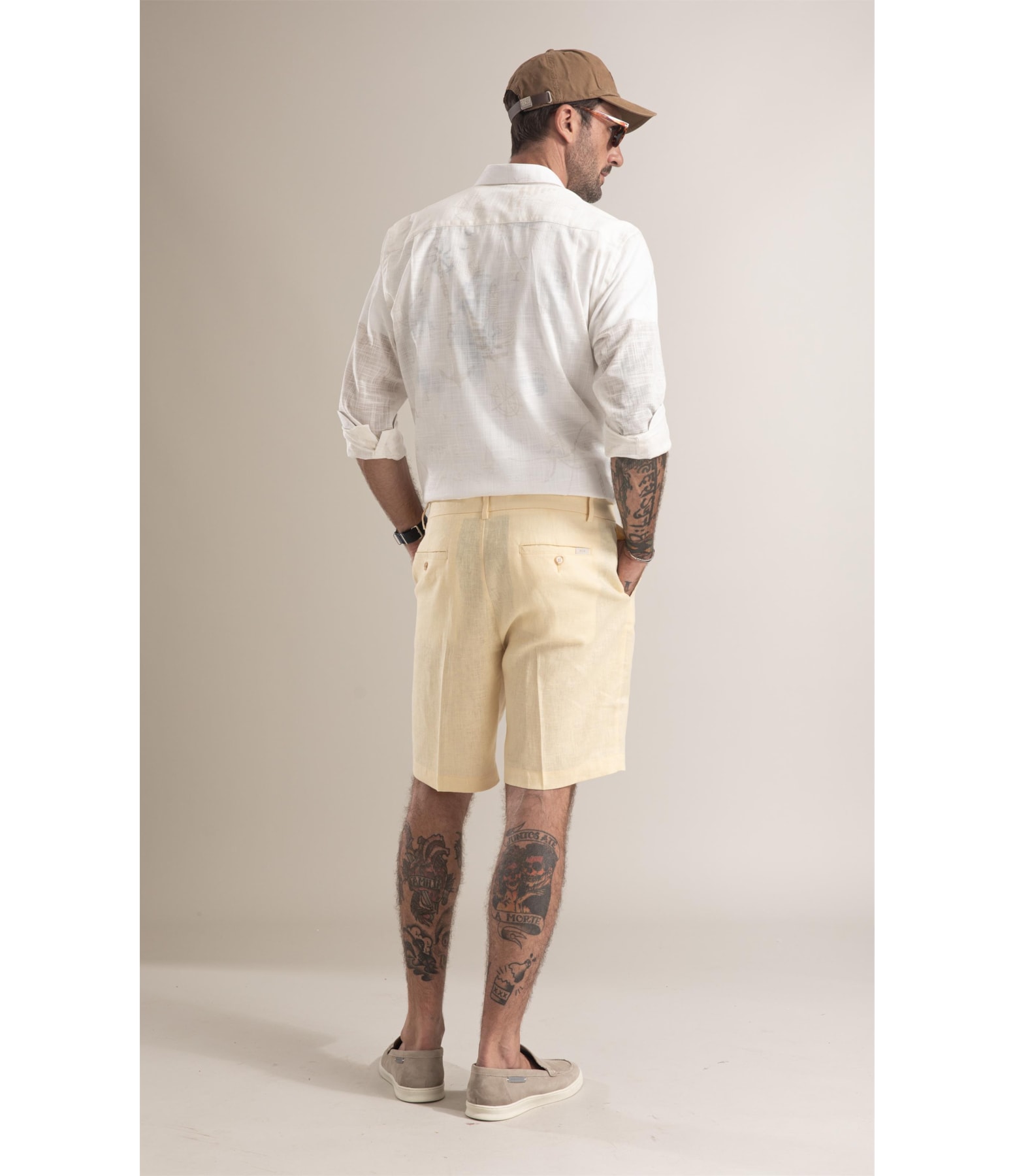 Bermuda Long Linho Liso Amarelo Claro