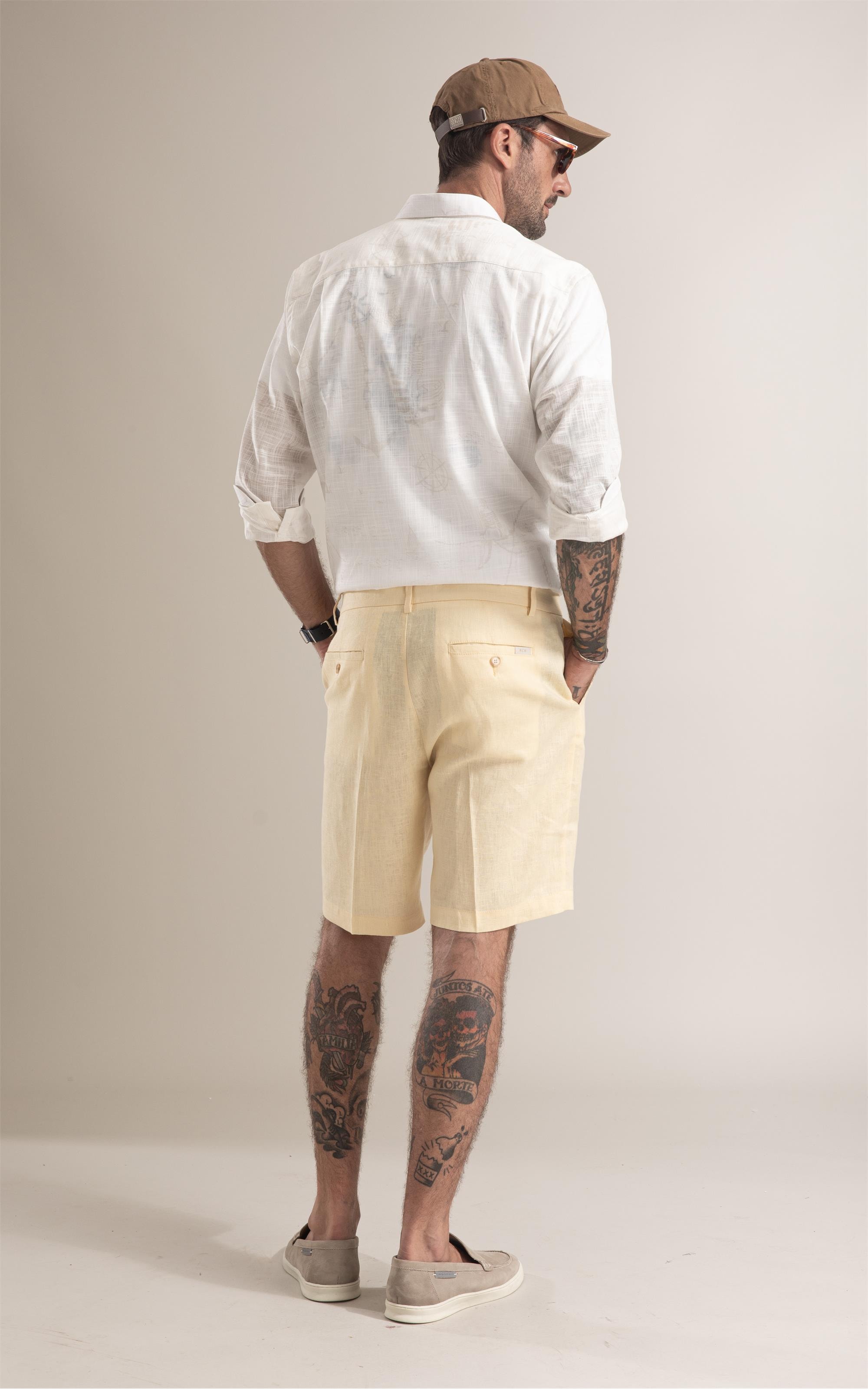 Bermuda Long Linho Liso Amarelo Claro