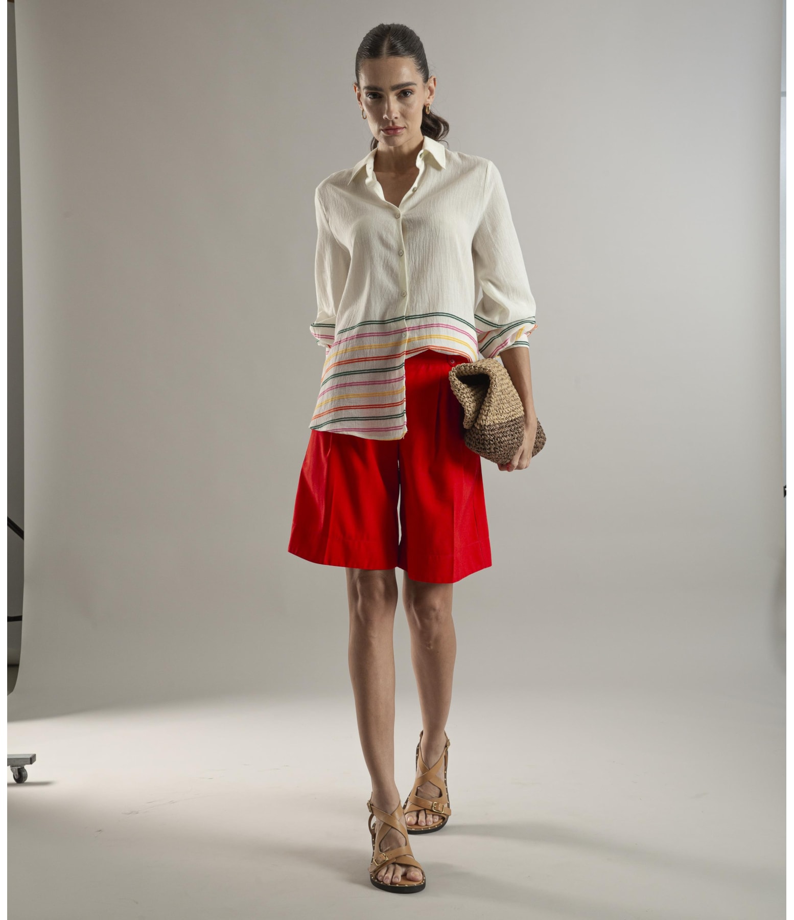 Bermuda Nerine Alfaiataria Vermelho P24