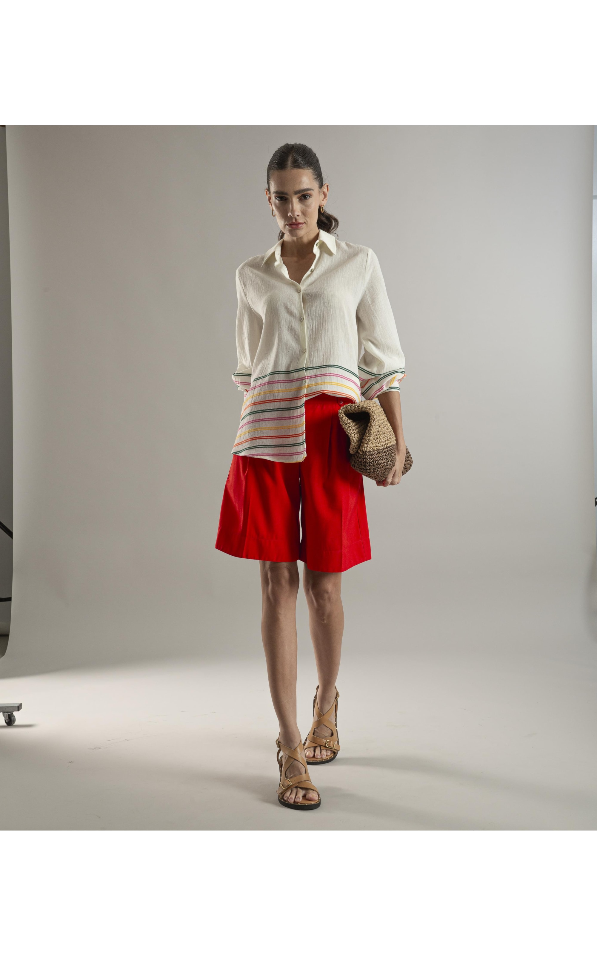 Bermuda Nerine Alfaiataria Vermelho P24