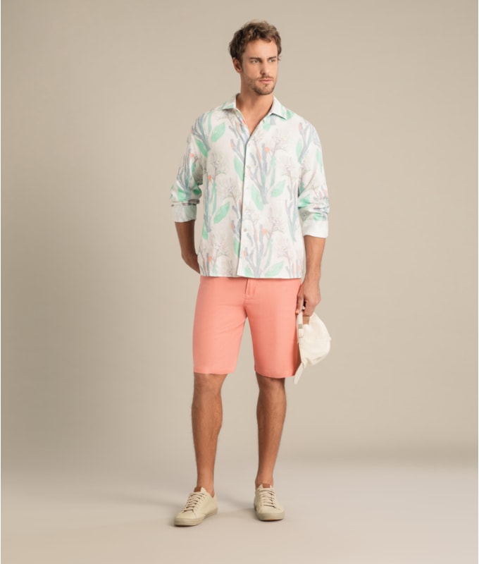 Bermuda  Puro Linho Chino Li Melancia