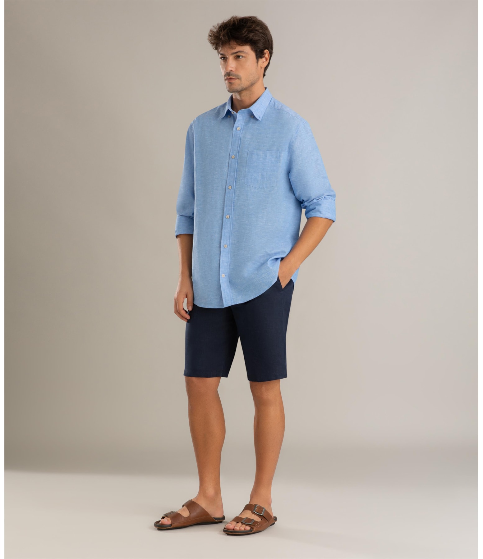 Bermuda Puro Linho Chino Lift Uni Marinho