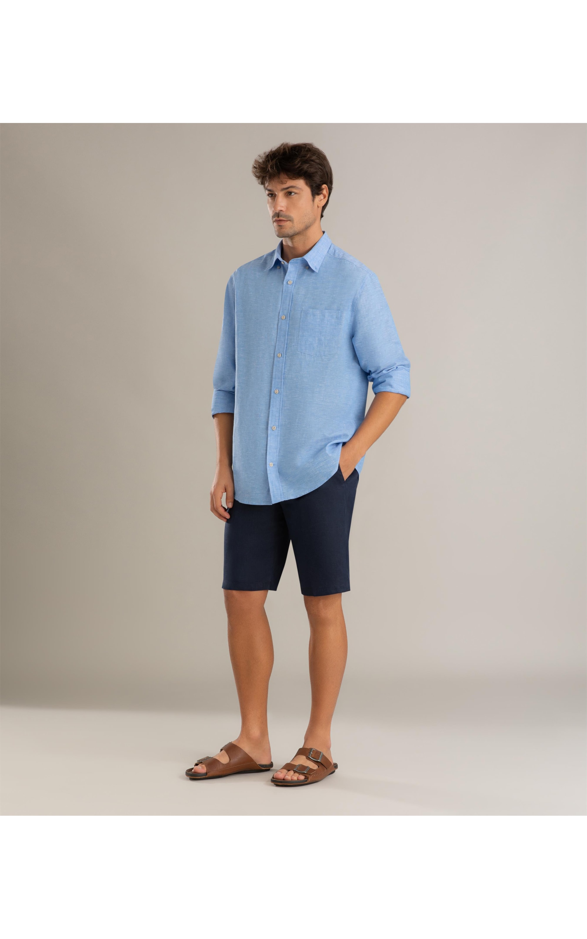 Bermuda Puro Linho Chino Lift Uni Marinho