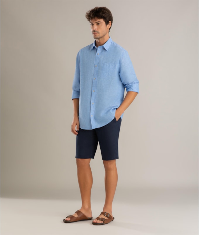 Bermuda Puro Linho Chino Lift Uni Marinho