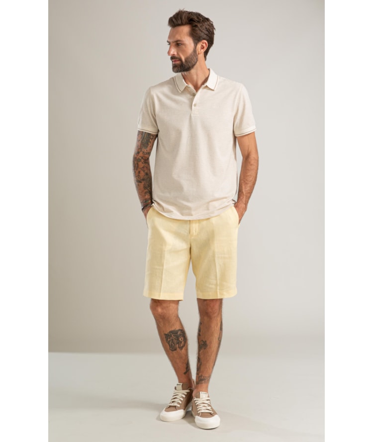 Bermuda  Puro Linho Long  Liso Amarelo Claro