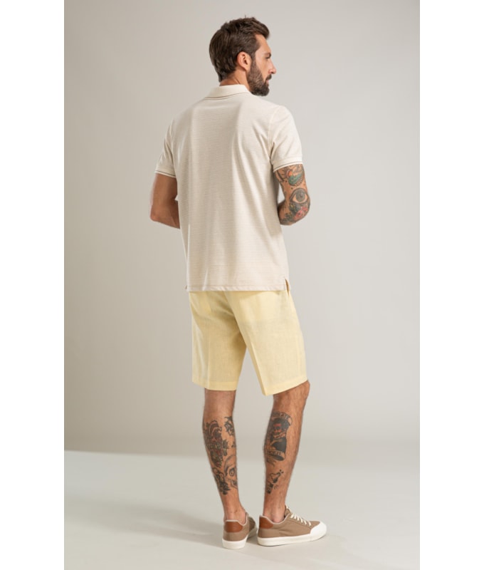 Bermuda  Puro Linho Long  Liso Amarelo Claro