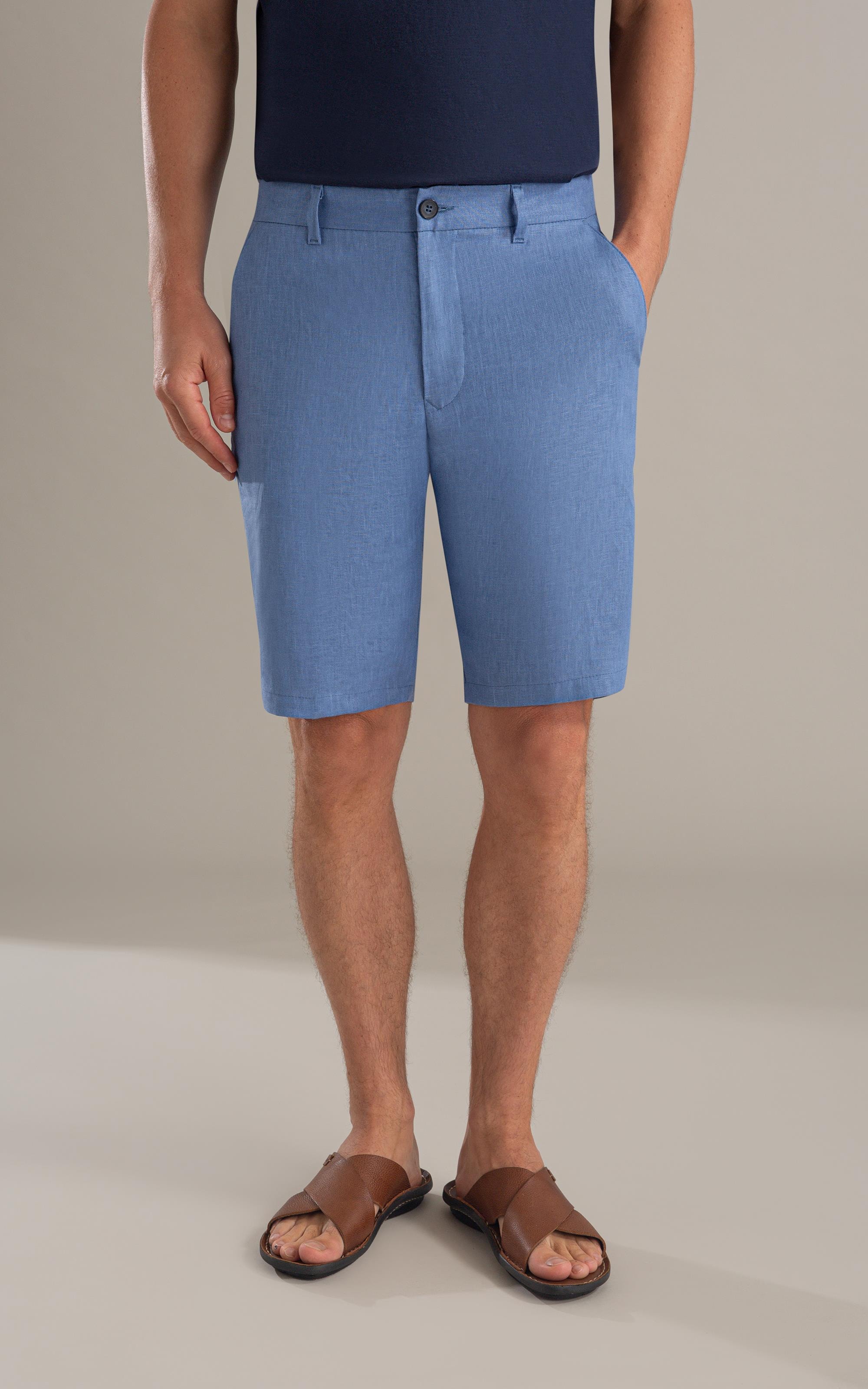 Bermuda  Puro Linho Long  Liso Azul Jeans