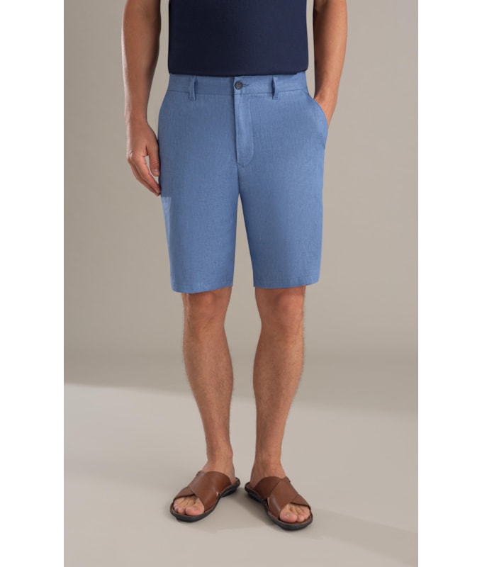 Bermuda  Puro Linho Long  Liso Azul Jeans