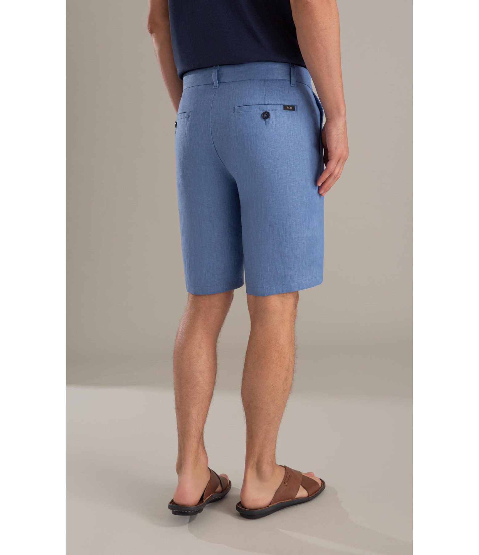 Bermuda  Puro Linho Long  Liso Azul Jeans