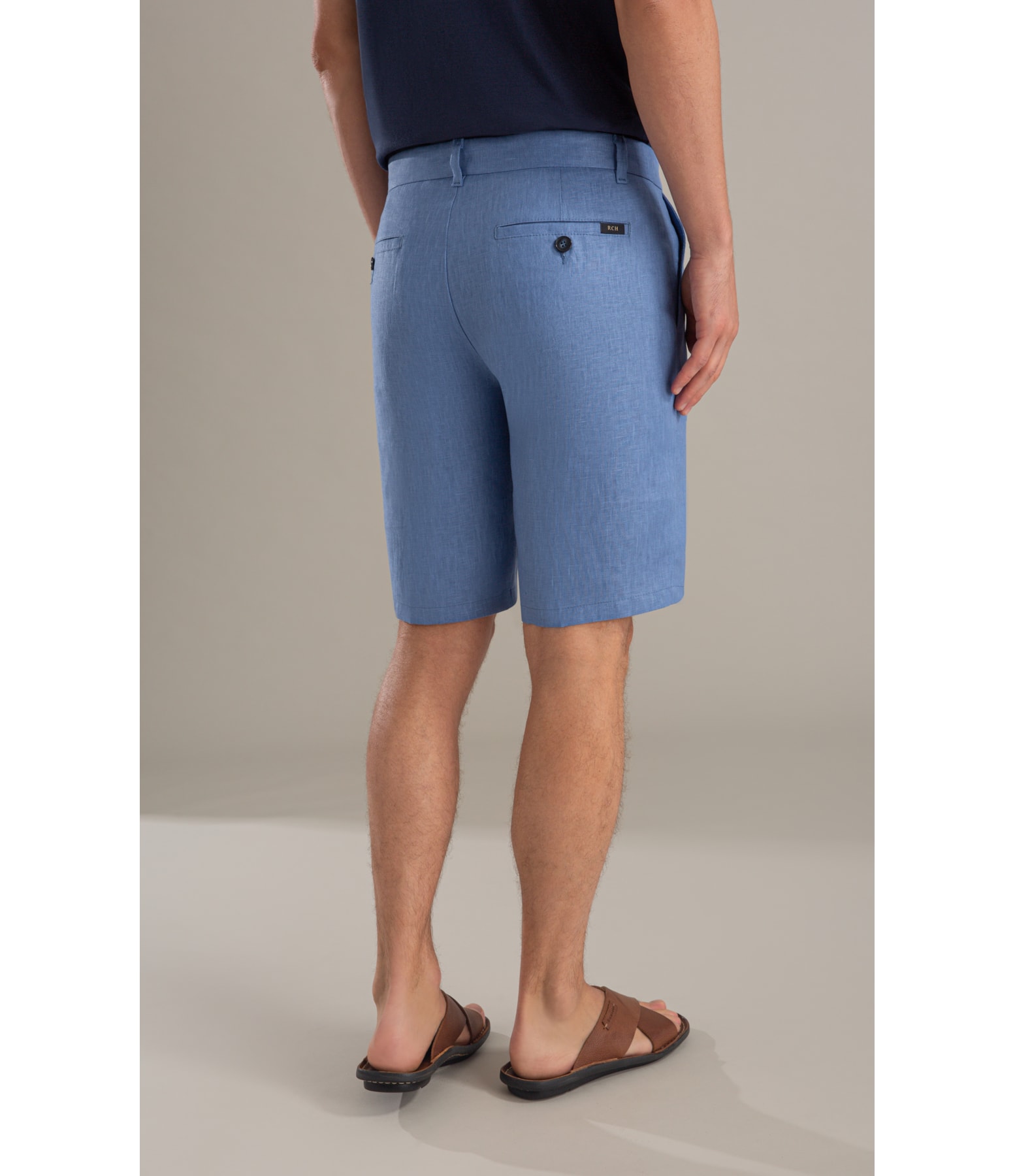 Bermuda  Puro Linho Long  Liso Azul Jeans