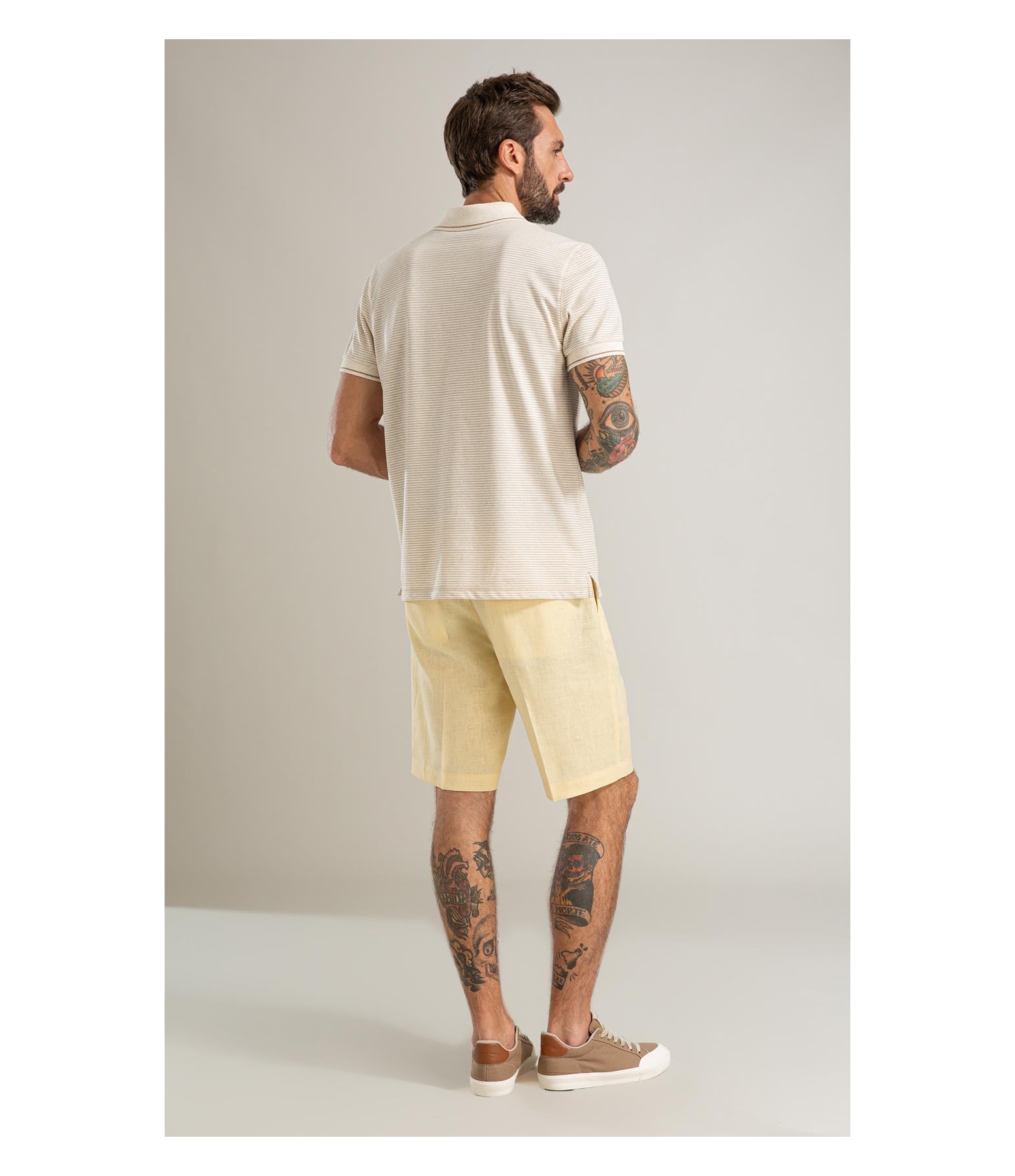 Bermuda Puro Linho Puro Linho Long  Liso Amarelo Claro