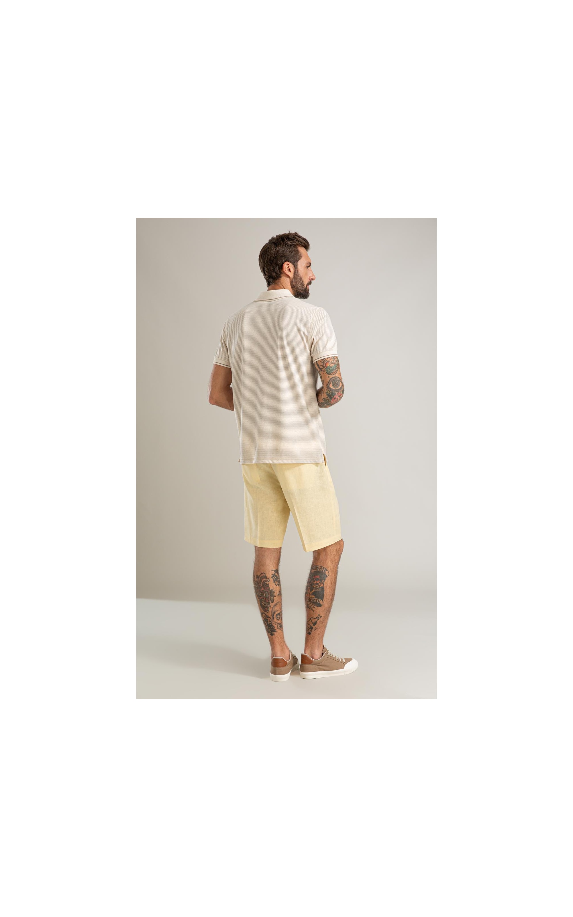 Bermuda Puro Linho Puro Linho Long  Liso Amarelo Claro