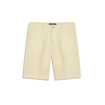 Bermuda Puro Linho Puro Linho Long  Liso Amarelo Claro