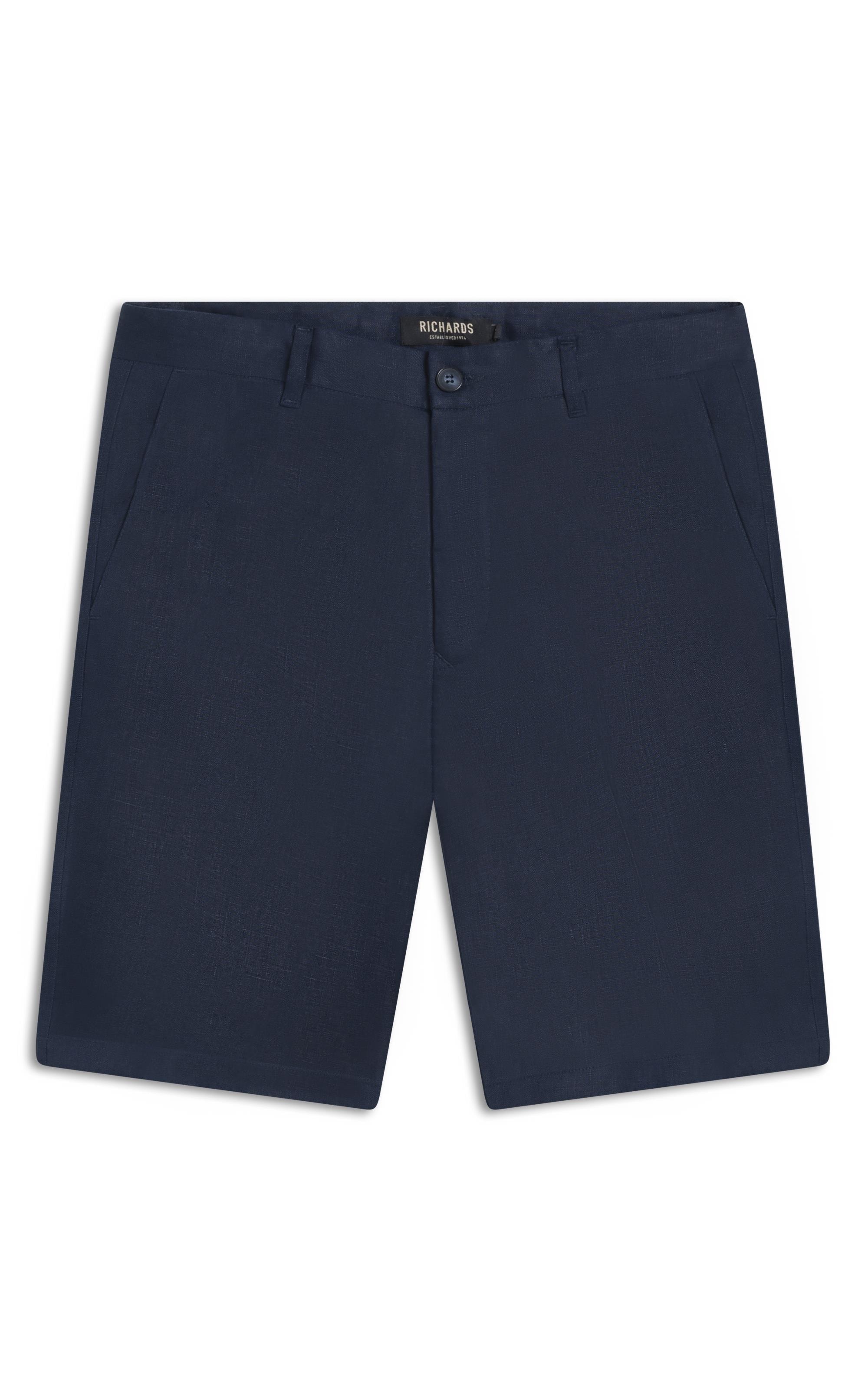 Bermuda Puro Linho Puro Linho Long  Liso Marinho