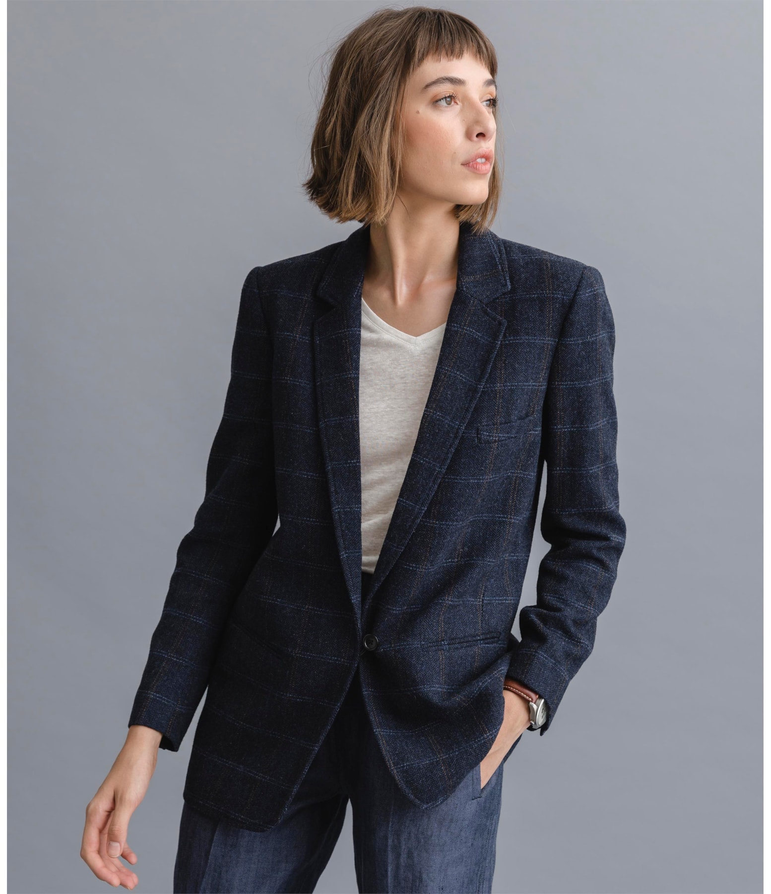 Blazer Estocolmo Xadrez Azul Marinho