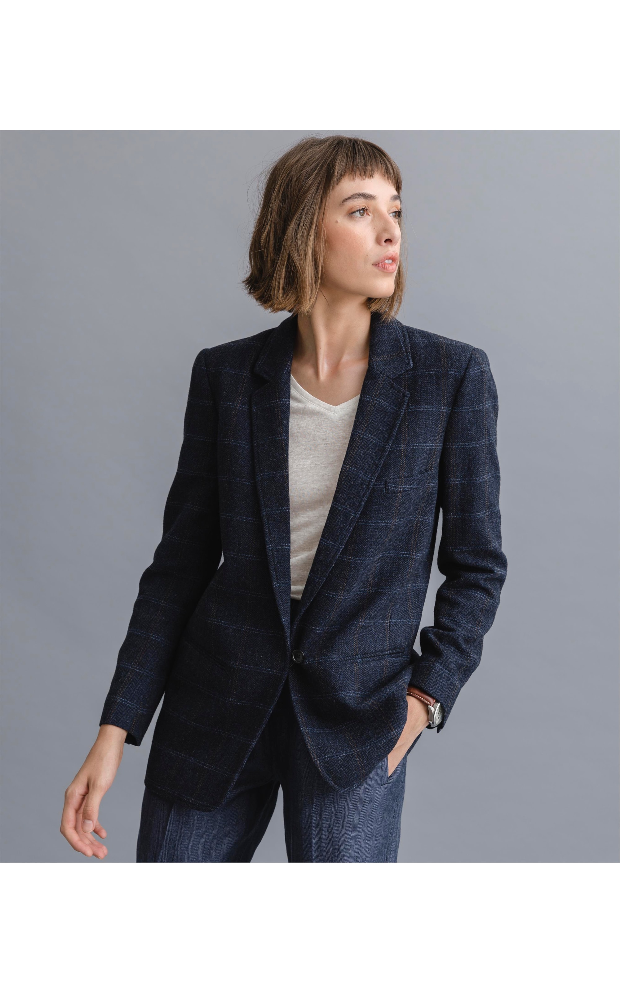 Blazer Estocolmo Xadrez Azul Marinho