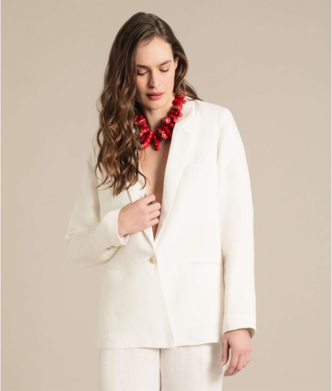 Blazer Linho  House Fishbone Branco