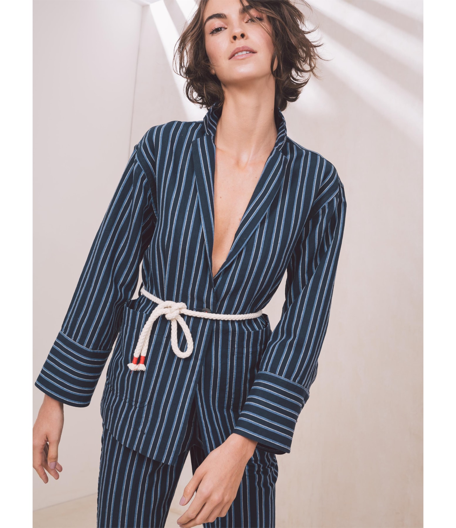 Blazer Linho  Jacket Mex Listrada Azul Marinho