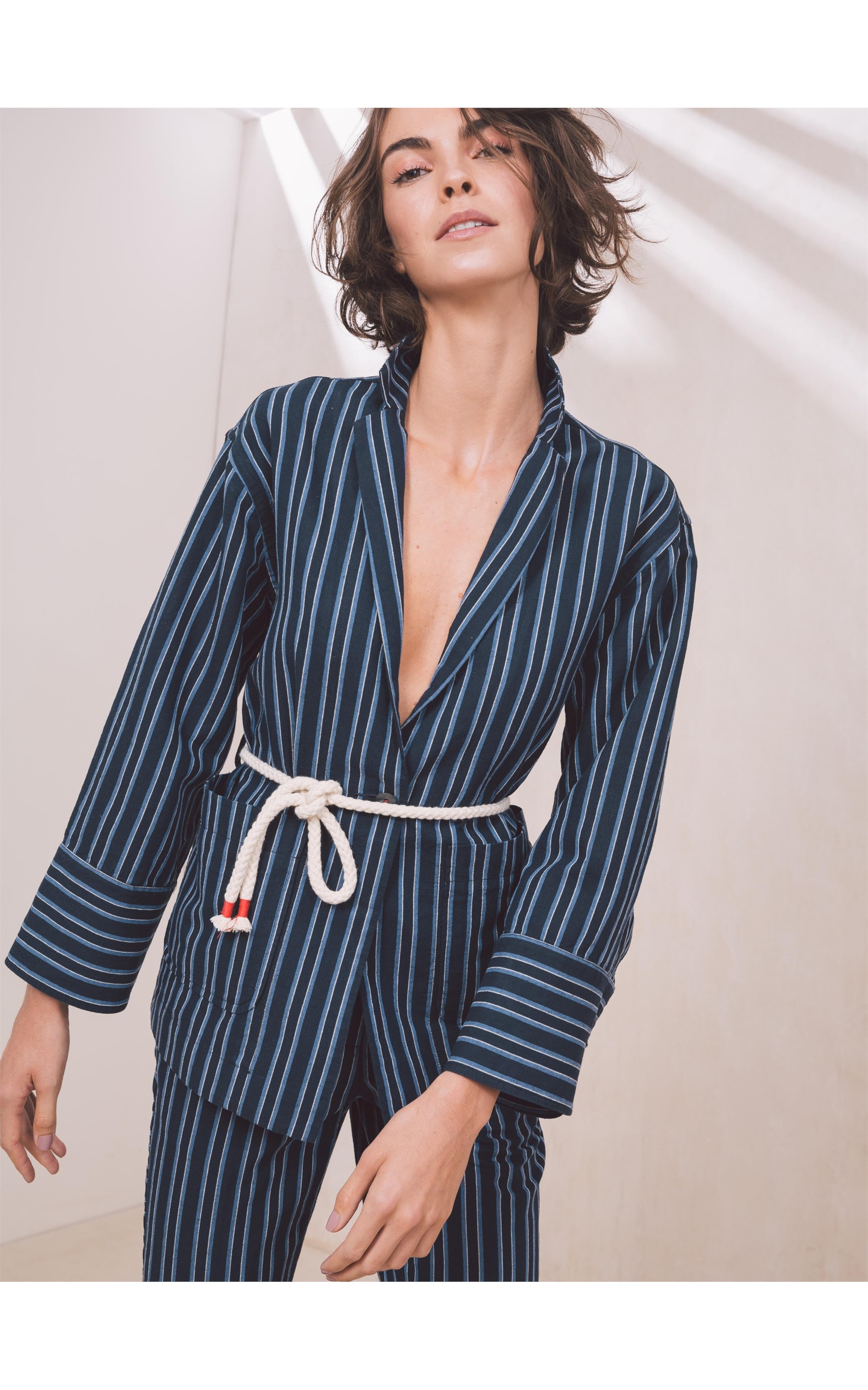 Blazer Linho  Jacket Mex Listrada Azul Marinho