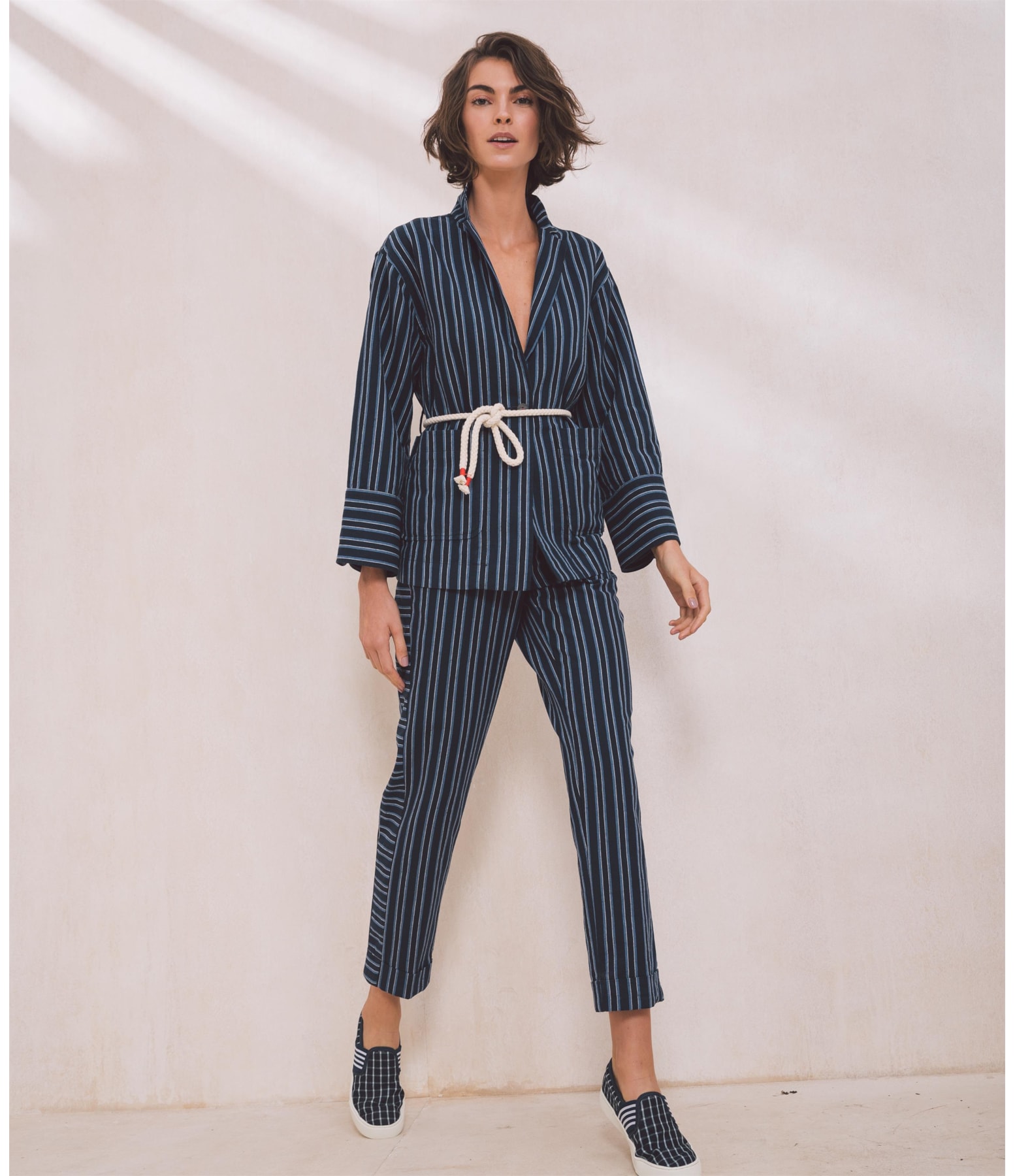 Blazer Linho  Jacket Mex Listrada Azul Marinho