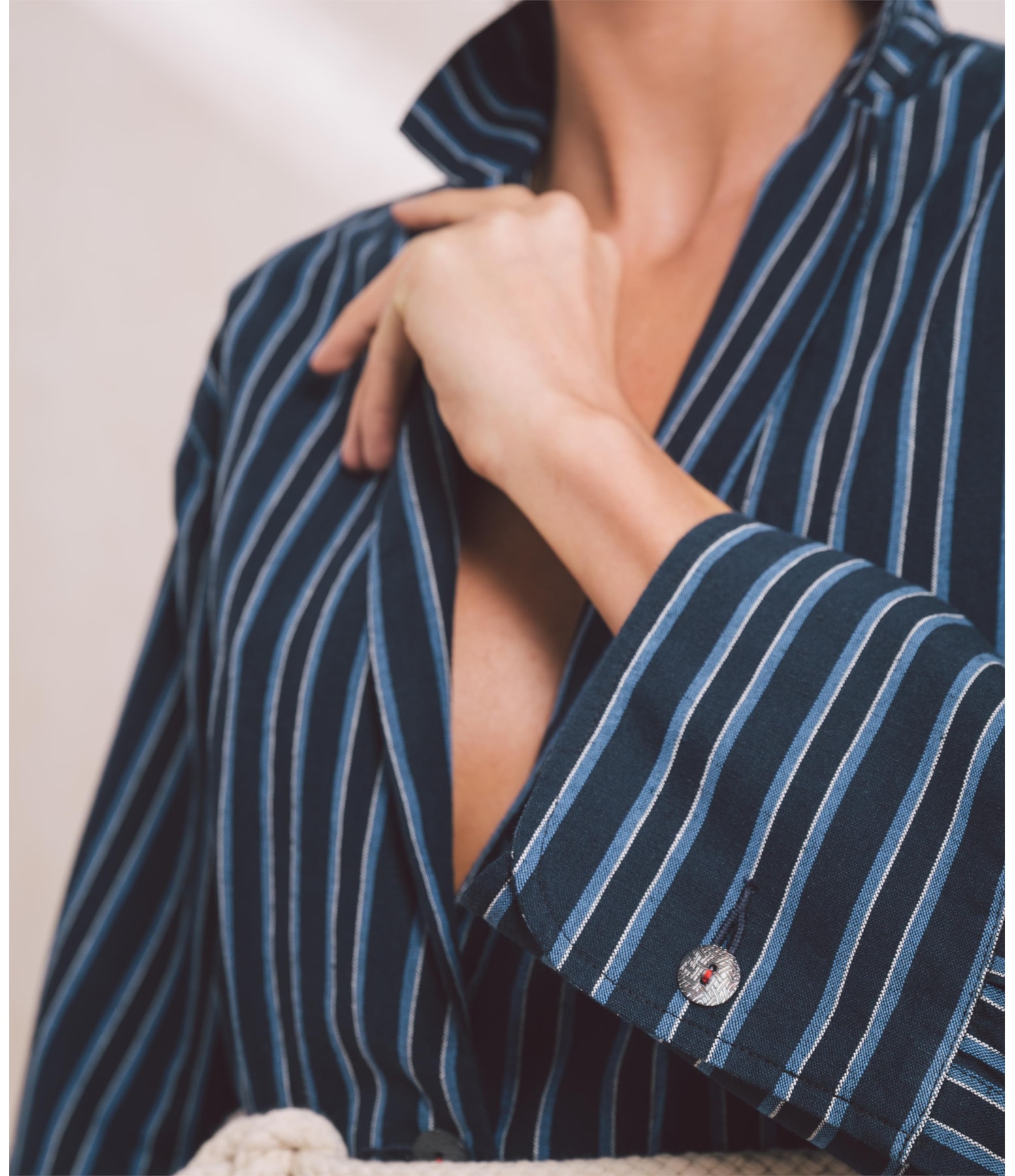 Blazer Linho  Jacket Mex Listrada Azul Marinho