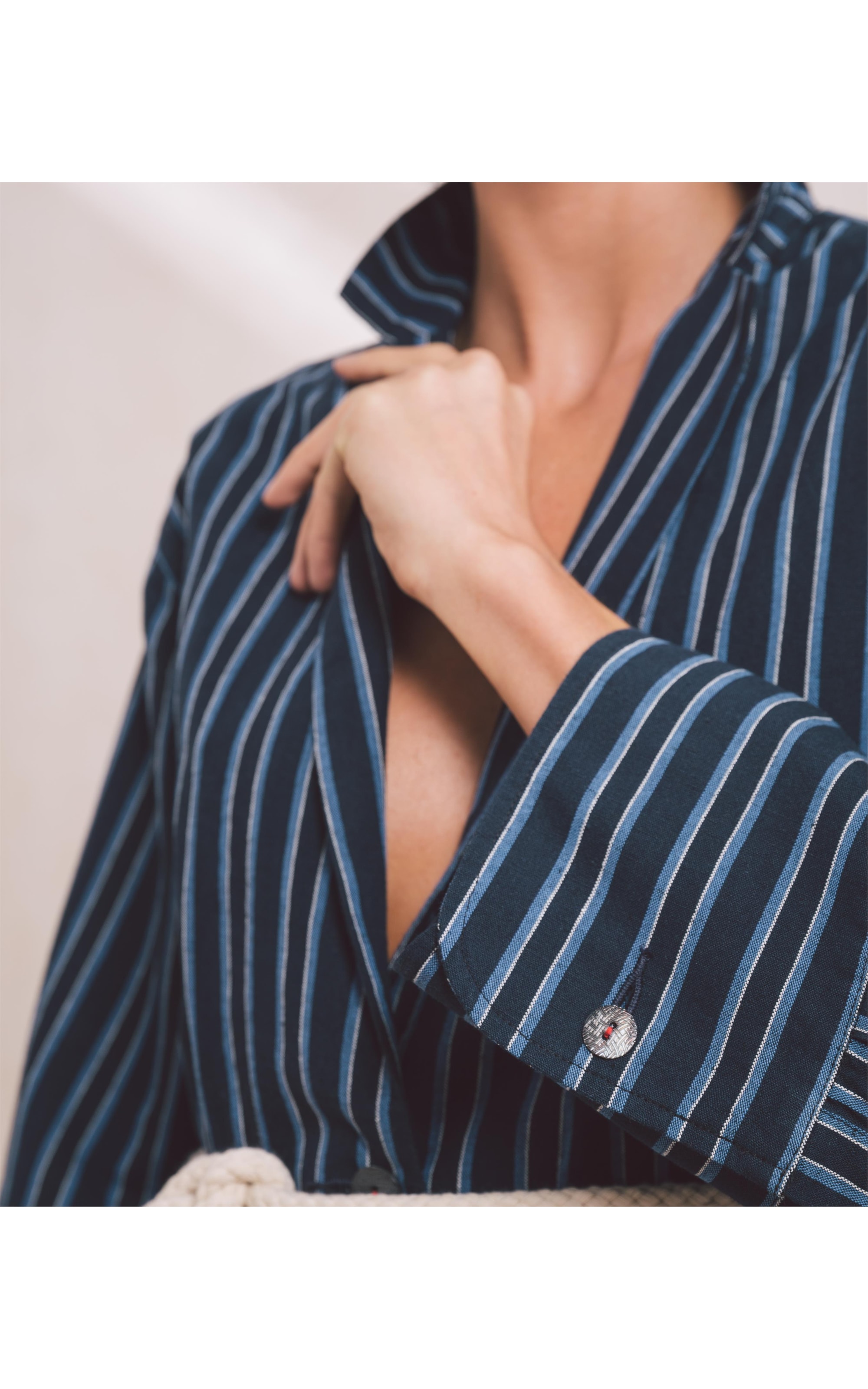 Blazer Linho  Jacket Mex Listrada Azul Marinho