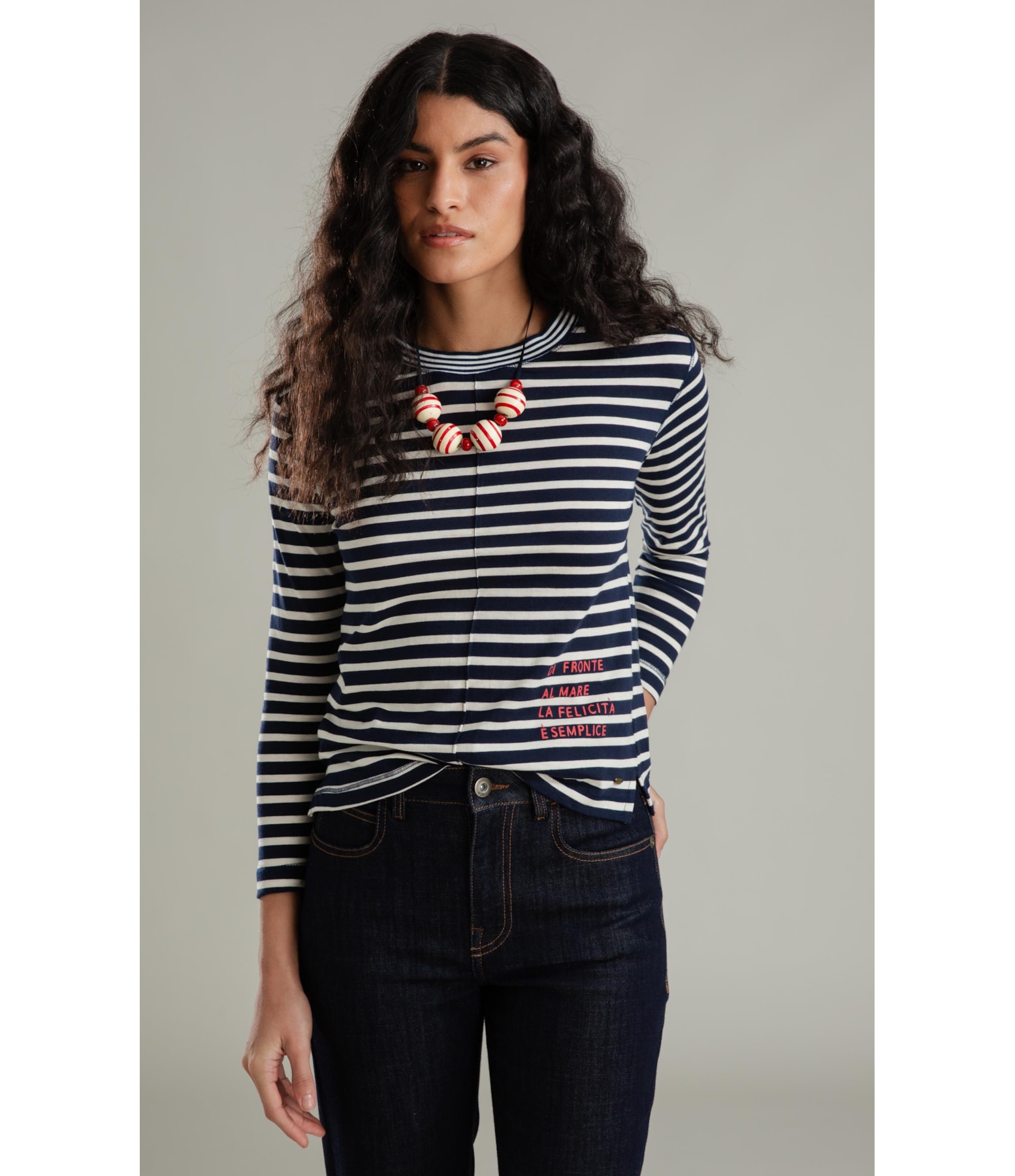 Blusa Aria La Felicità Listrada Retilíne Marinho