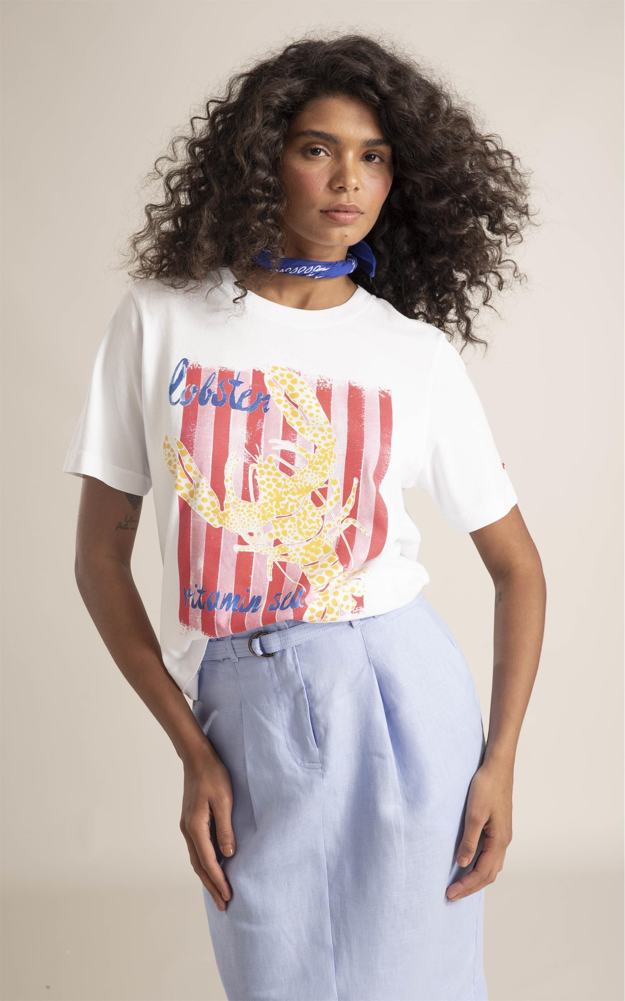 Blusa Ary Estampa Homard Meia Malha Mc Branco