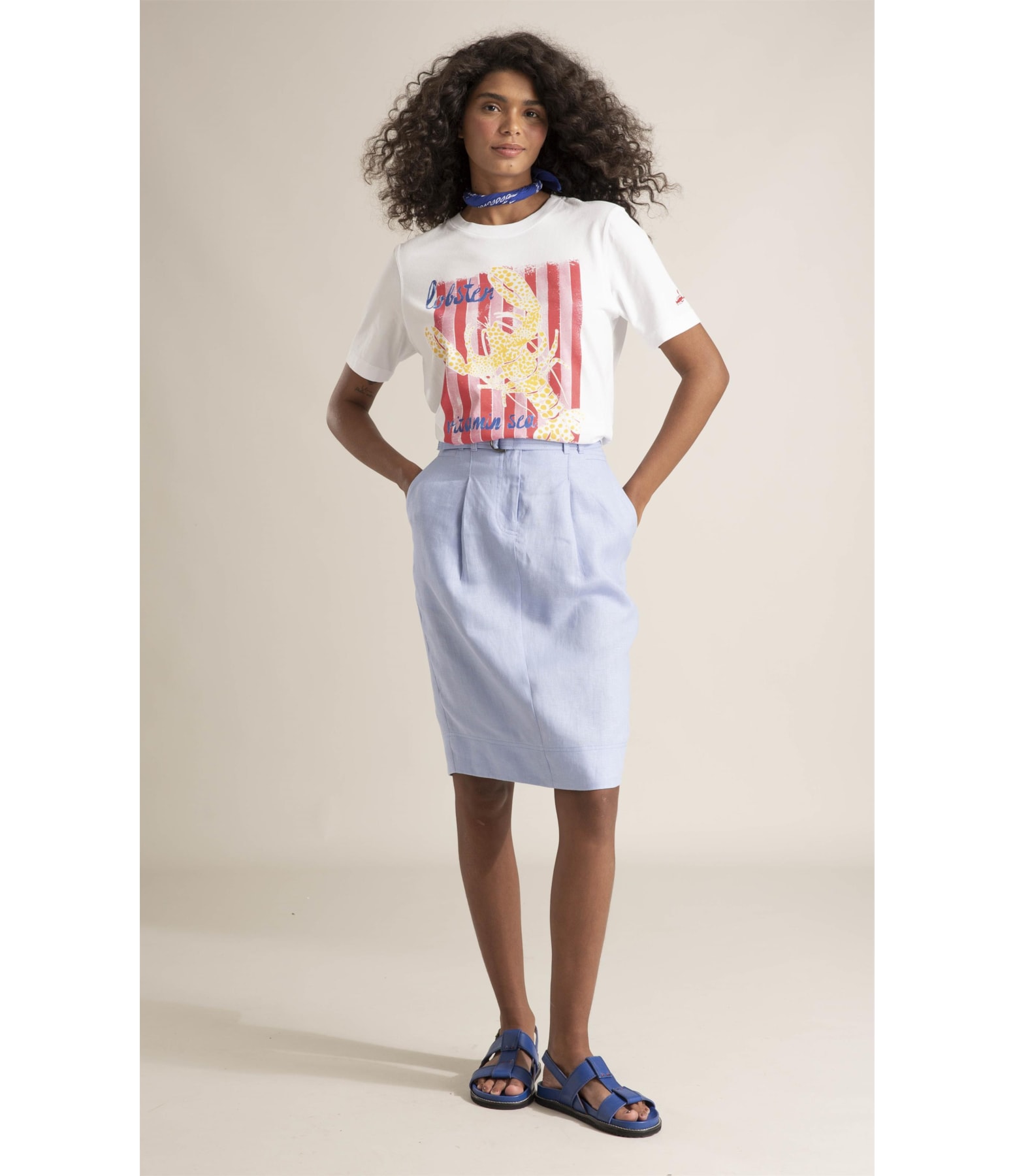 Blusa Ary Estampa Homard Meia Malha Mc Branco