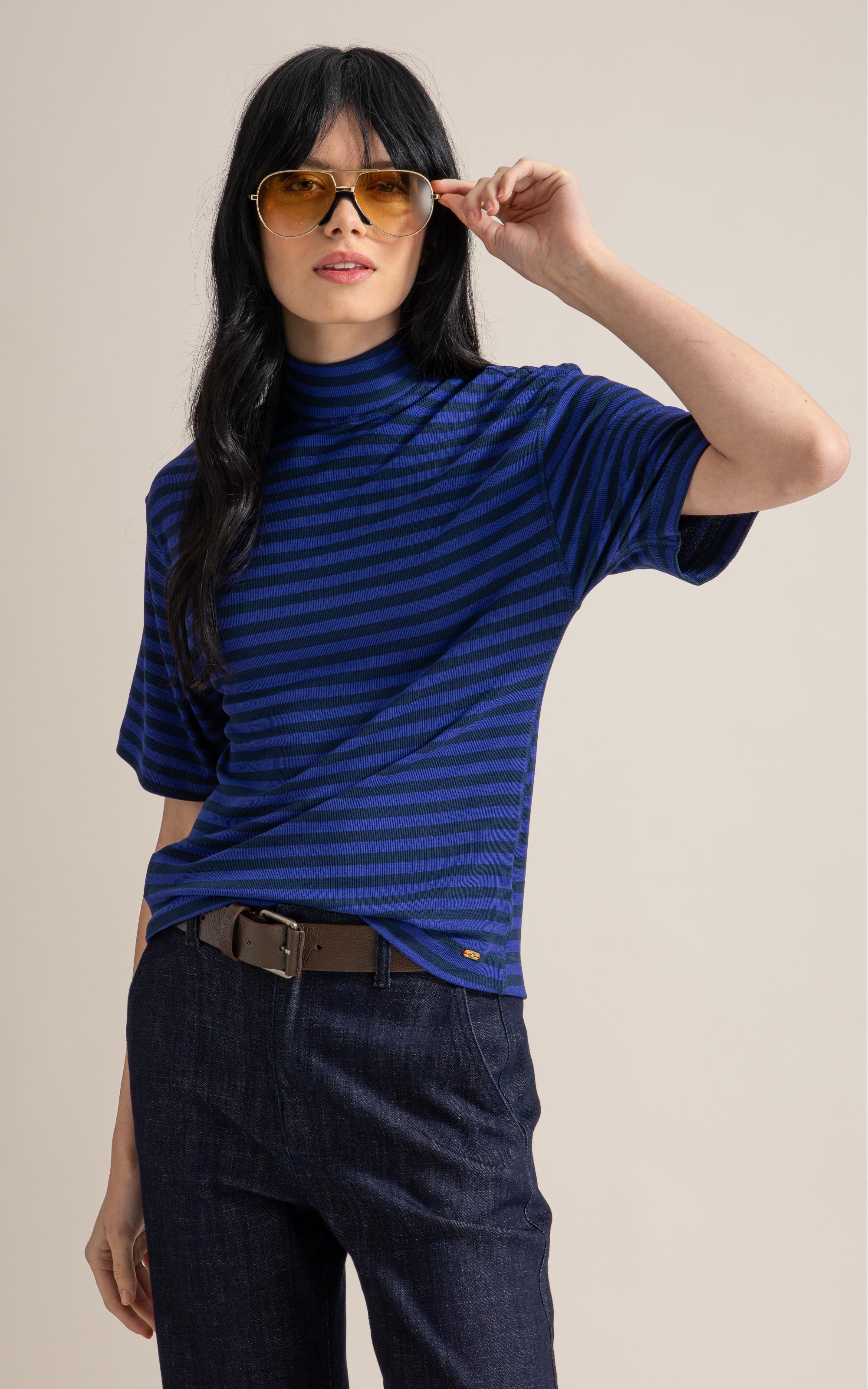 Blusa Aurora Gola Alta Listrada Mc Dark Navy