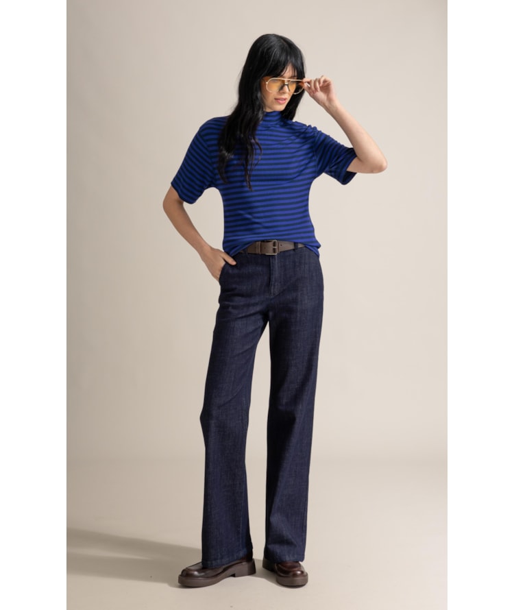 Blusa Aurora Gola Alta Listrada Mc Dark Navy