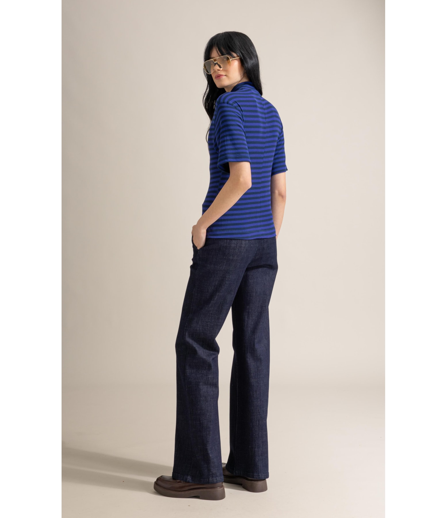 Blusa Aurora Gola Alta Listrada Mc Dark Navy