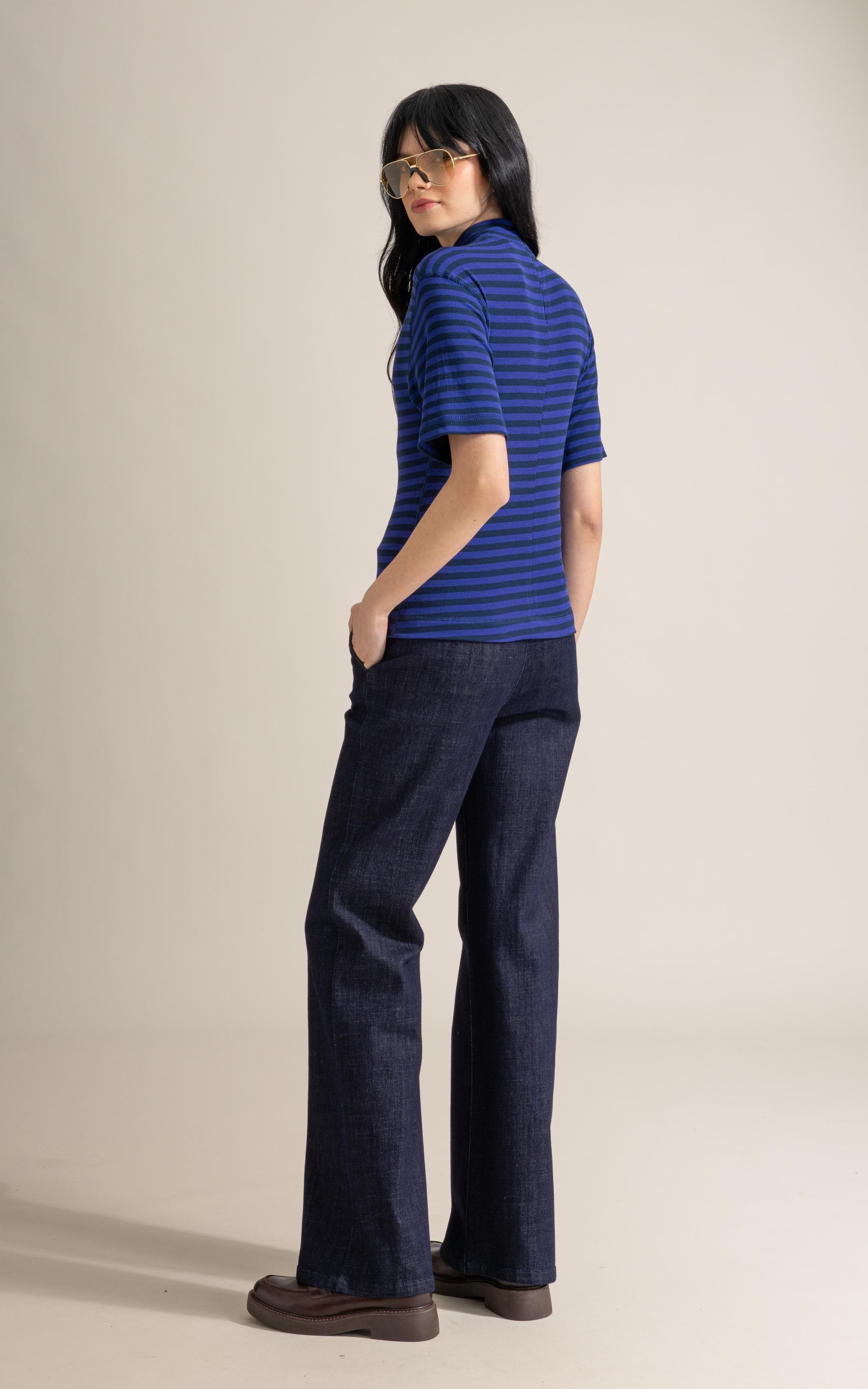 Blusa Aurora Gola Alta Listrada Mc Dark Navy