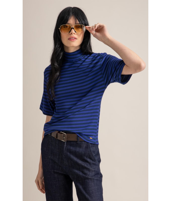 Blusa Aurora Gola Alta Listrada Mc Dark Navy
