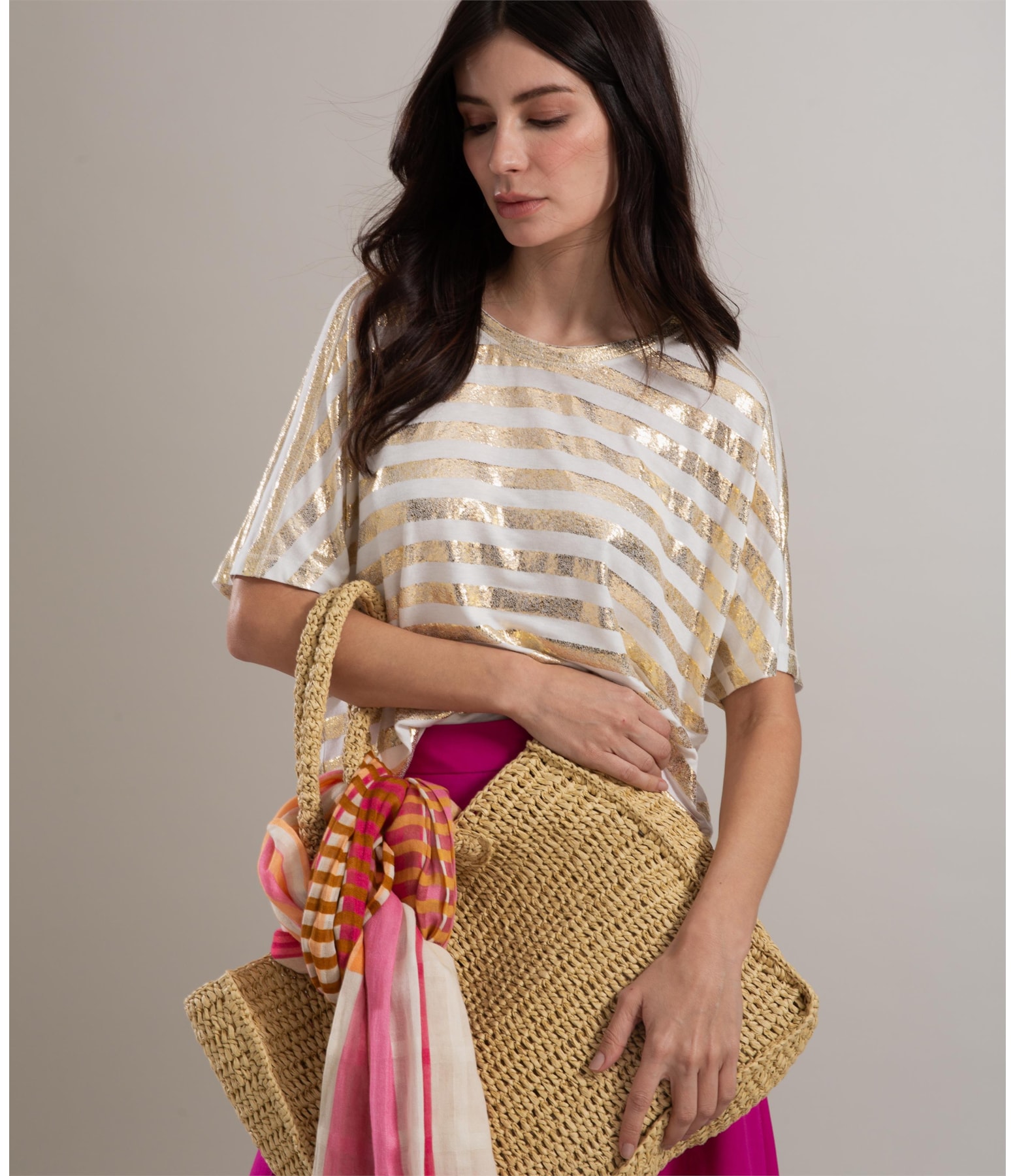 Blusa Bruna Listra Foil Dourado