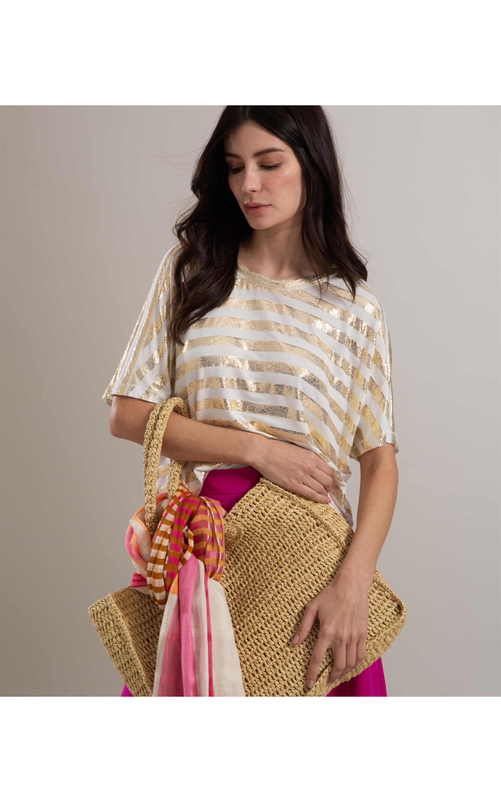 Blusa Bruna Listra Foil Dourado