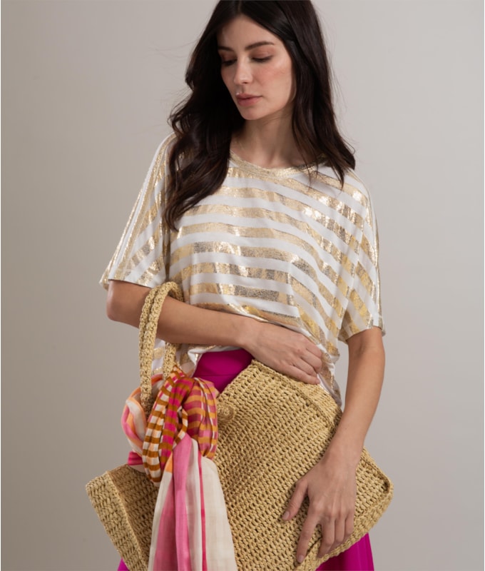 Blusa Bruna Listra Foil Dourado
