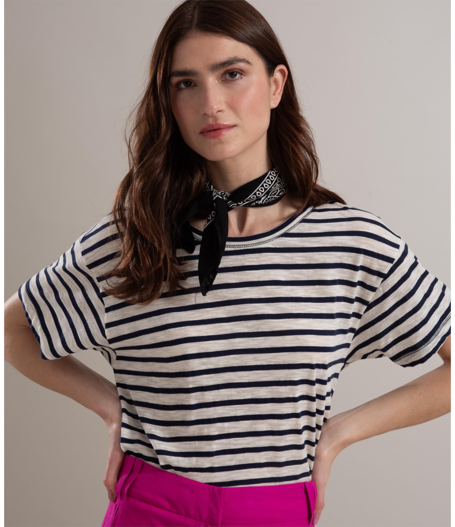 Blusa Camille Listrada Algodão Dark Navy
