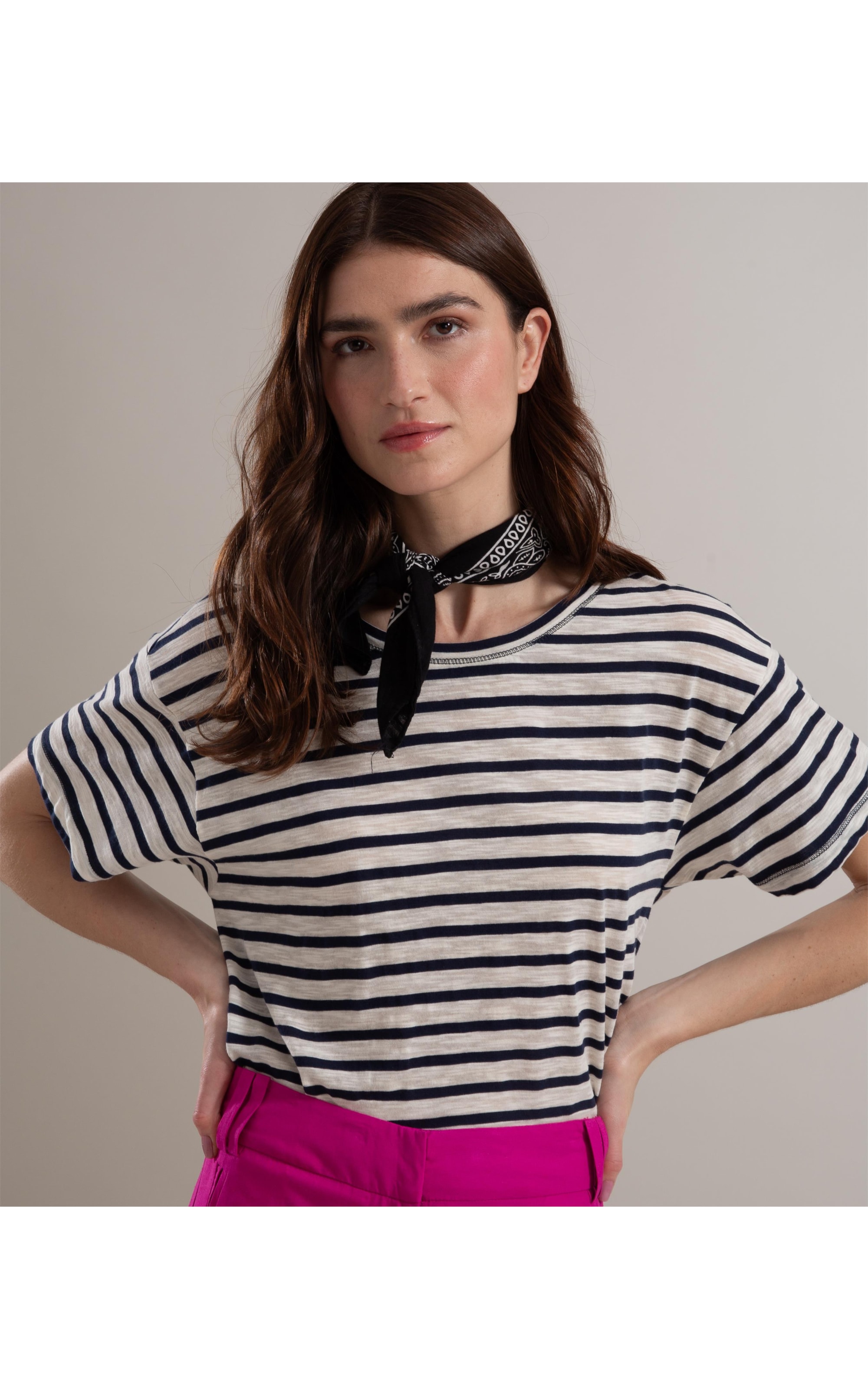 Blusa Camille Listrada Algodão Dark Navy