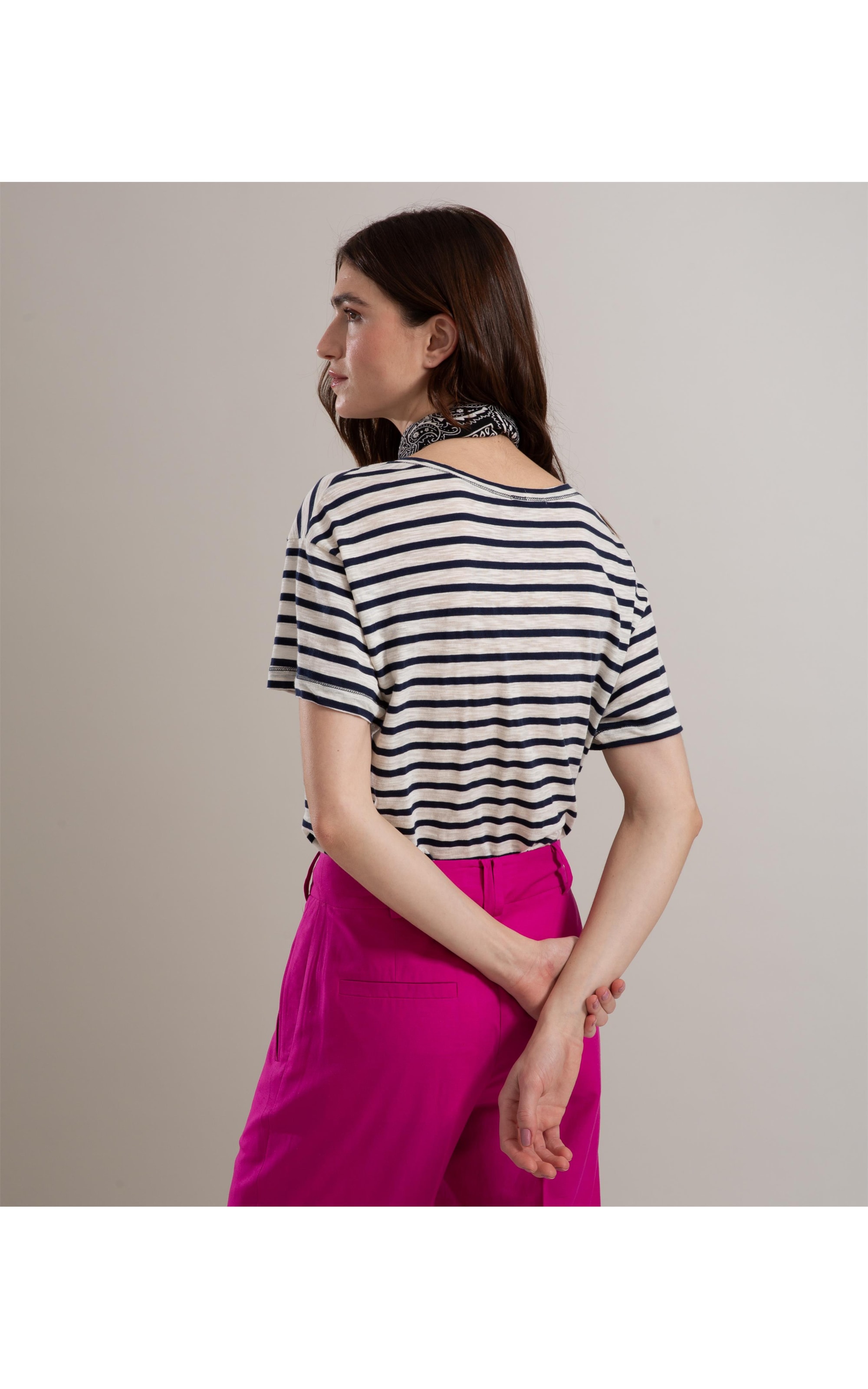 Blusa Camille Listrada Algodão Dark Navy