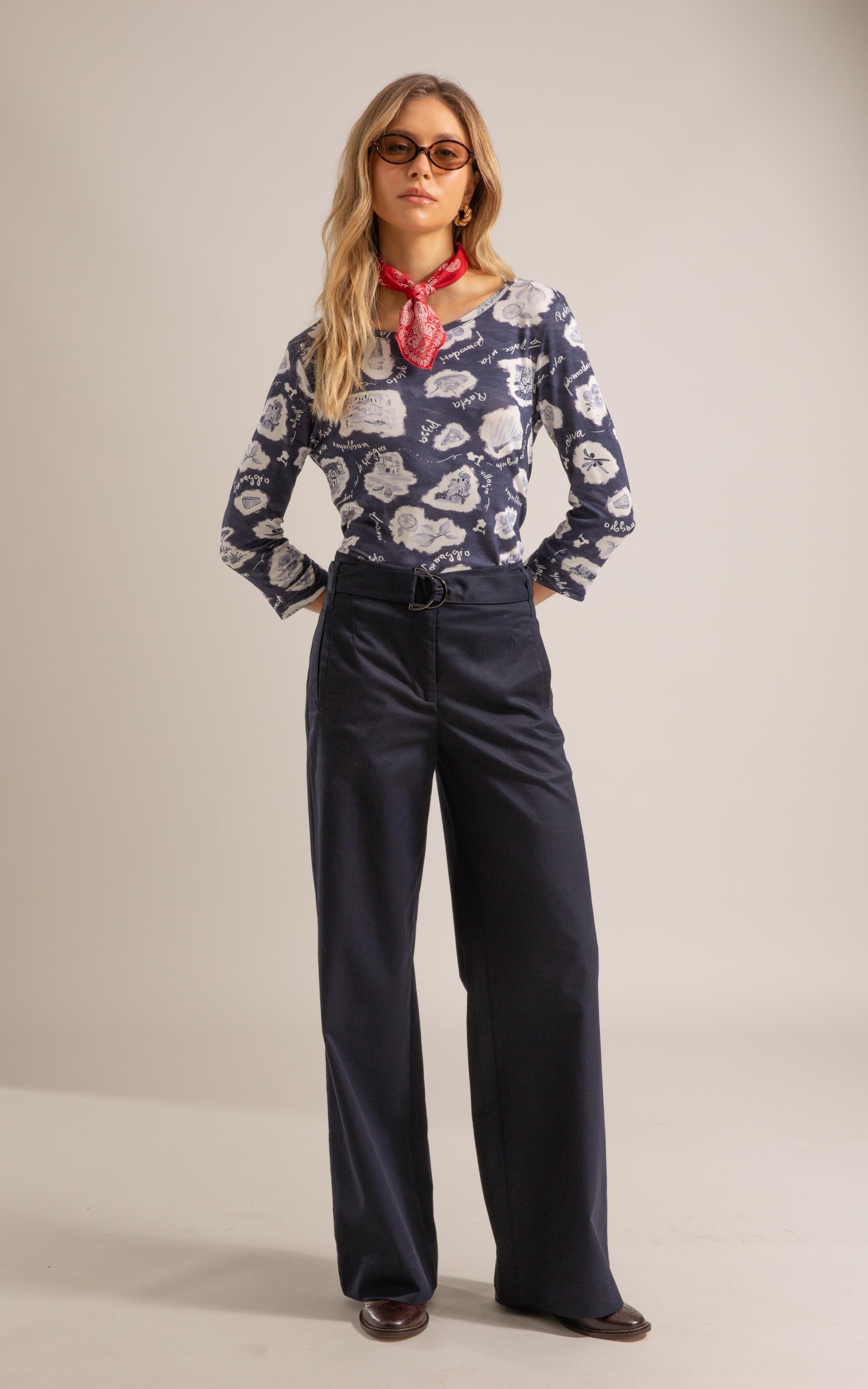 Blusa Ema Estampa Viaggio Lb Marinho