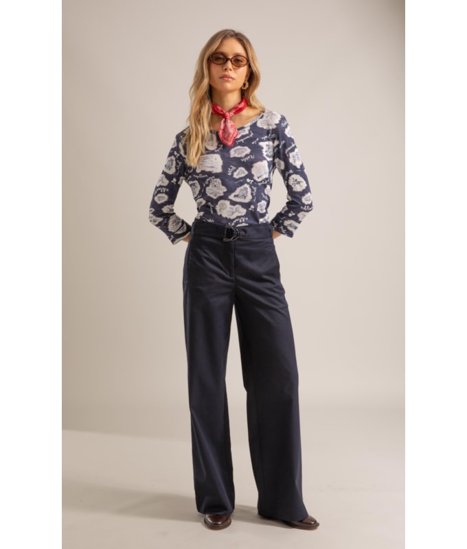 Blusa Ema Estampa Viaggio Lb Marinho