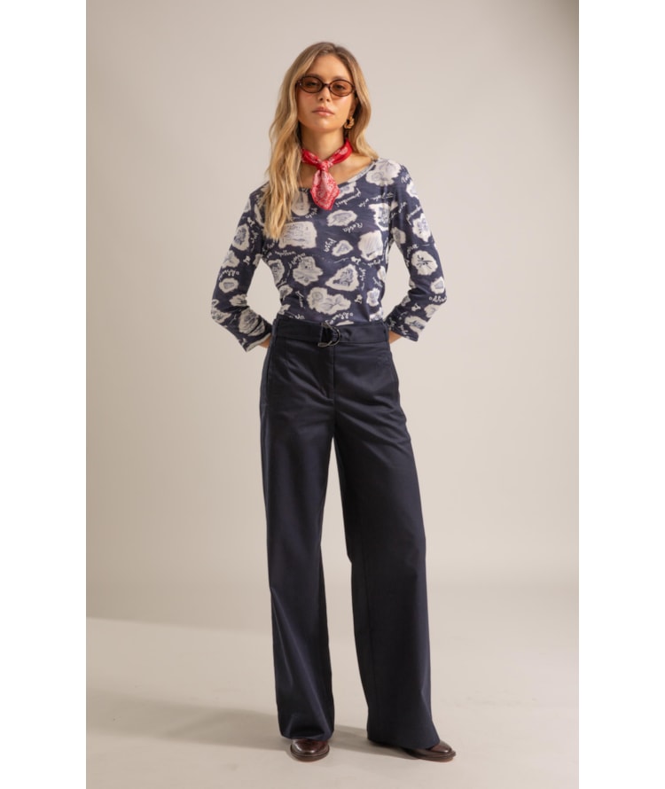 Blusa Ema Estampa Viaggio Lb Marinho