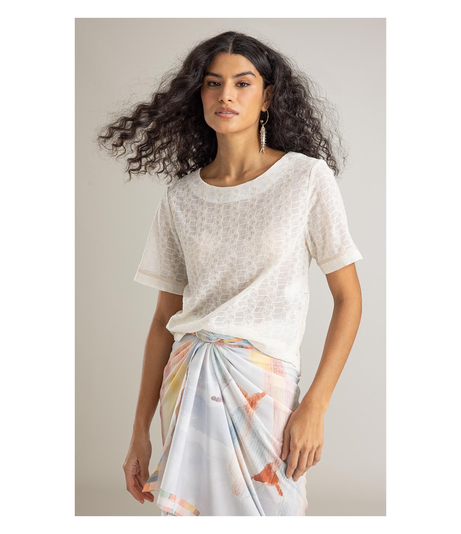 Blusa Gaia Bordado Izabella Off White